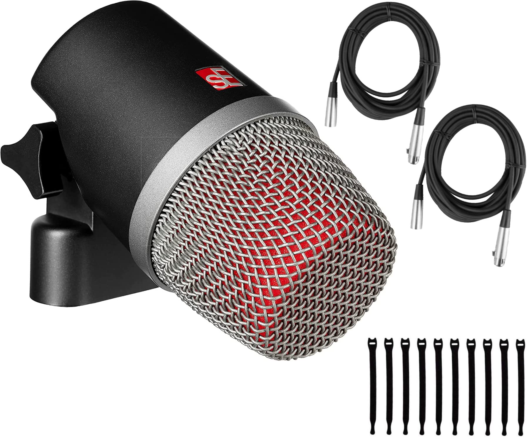 Briskdrop Electronics - V Kick Drum Supercardioid Dynamic Microphone Bundle with 2 XLR Cables & 10 Cable Ties | Professional Live Performance & Studio Recording for Drummers & Musicians