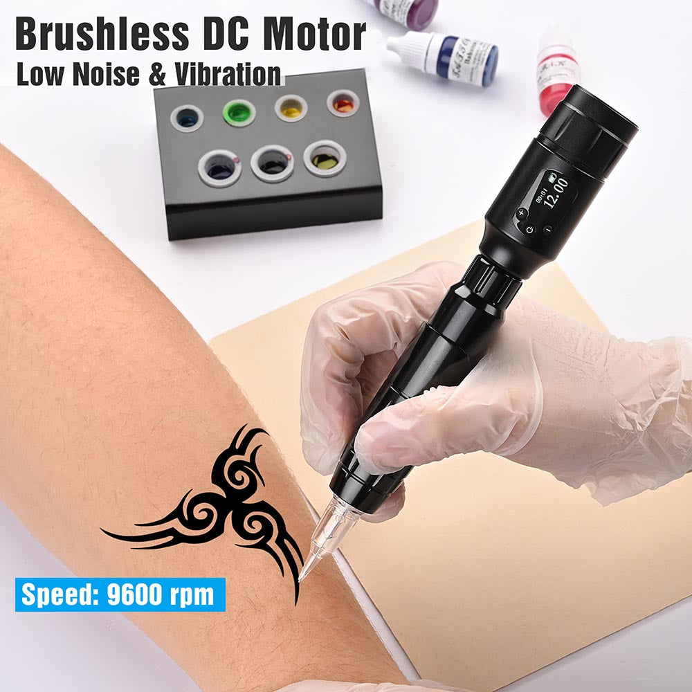 Professional Rotary Tattoo Machine Kit with Battery - 20 Vibrant Tattoo Inks & 10 Sterile Needles - Perfect for Beginners & Professional Tattoo Artists - Home Studio & Tattoo Parlor Use