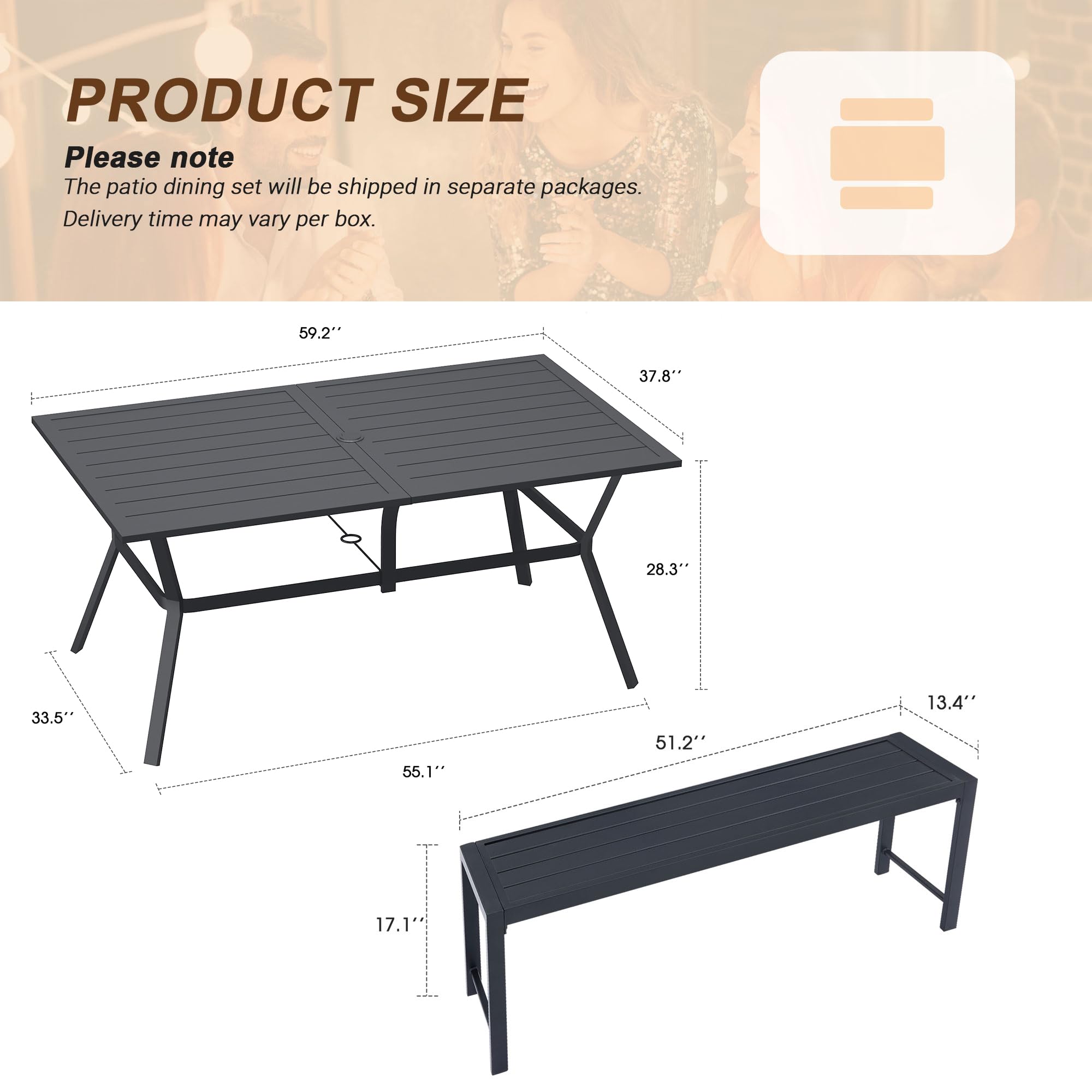 VICLLAX 3-Piece Outdoor Dining Set - 59
