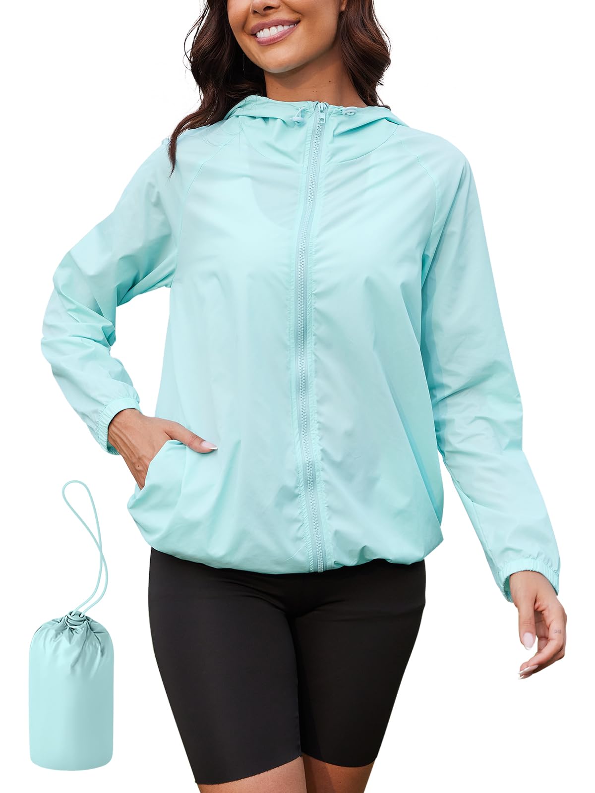 PITINAN Women's Lightweight Waterproof Rain Jacket with Hood & Pockets - Windproof Outdoor Windbreaker for Hiking, Camping & Travel