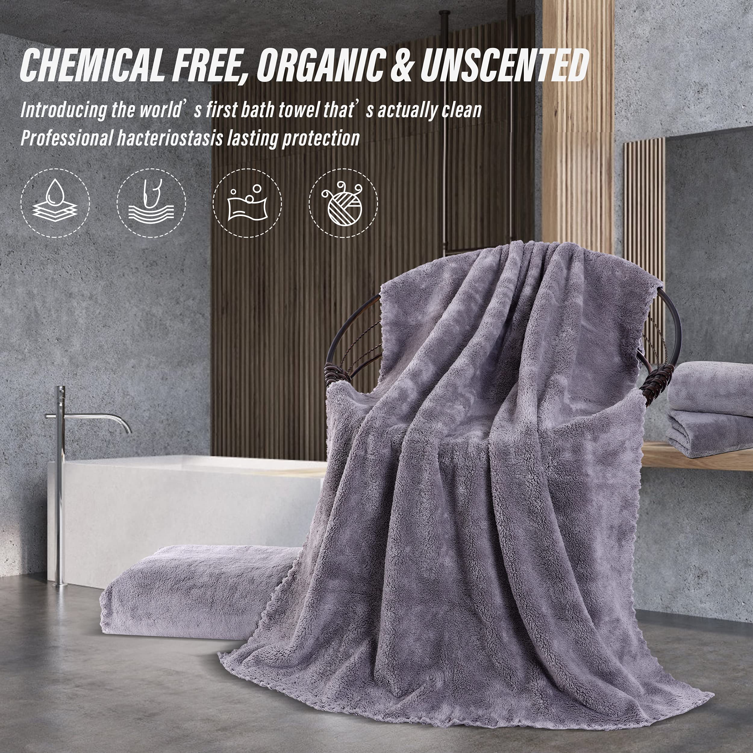 MOONQUEEN 6 Pack Premium Quick Dry Microfiber Bath Towels - Super Absorbent Coral Velvet Towel Set for Bathroom, Gym, Yoga, Spa & Beach - Soft Luxury Towels for Shower, Swimming & Sports (Grey)
