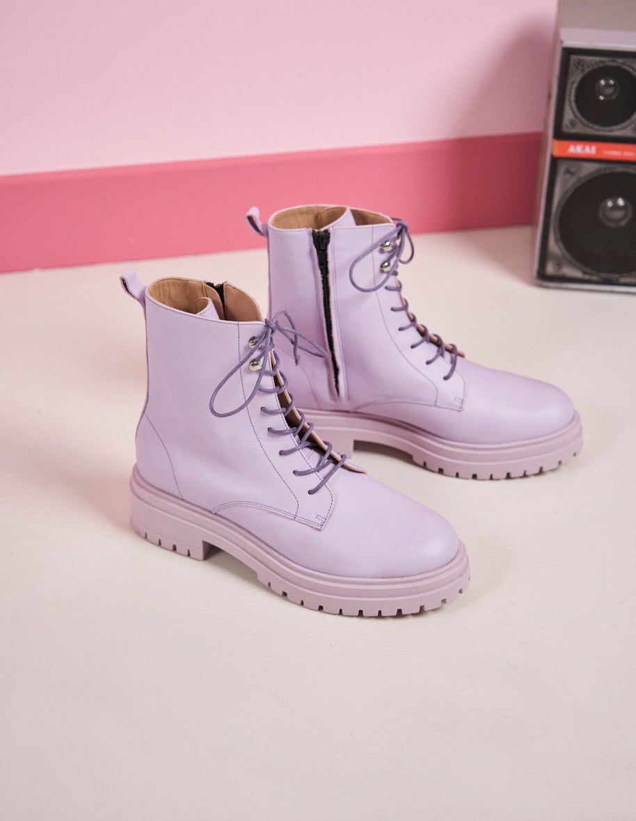 Salomé Purple Leather Lace-Up Booties - Stylish & Comfortable Ankle Boots for Women | Perfect for Office, Casual Outings & Date Nights