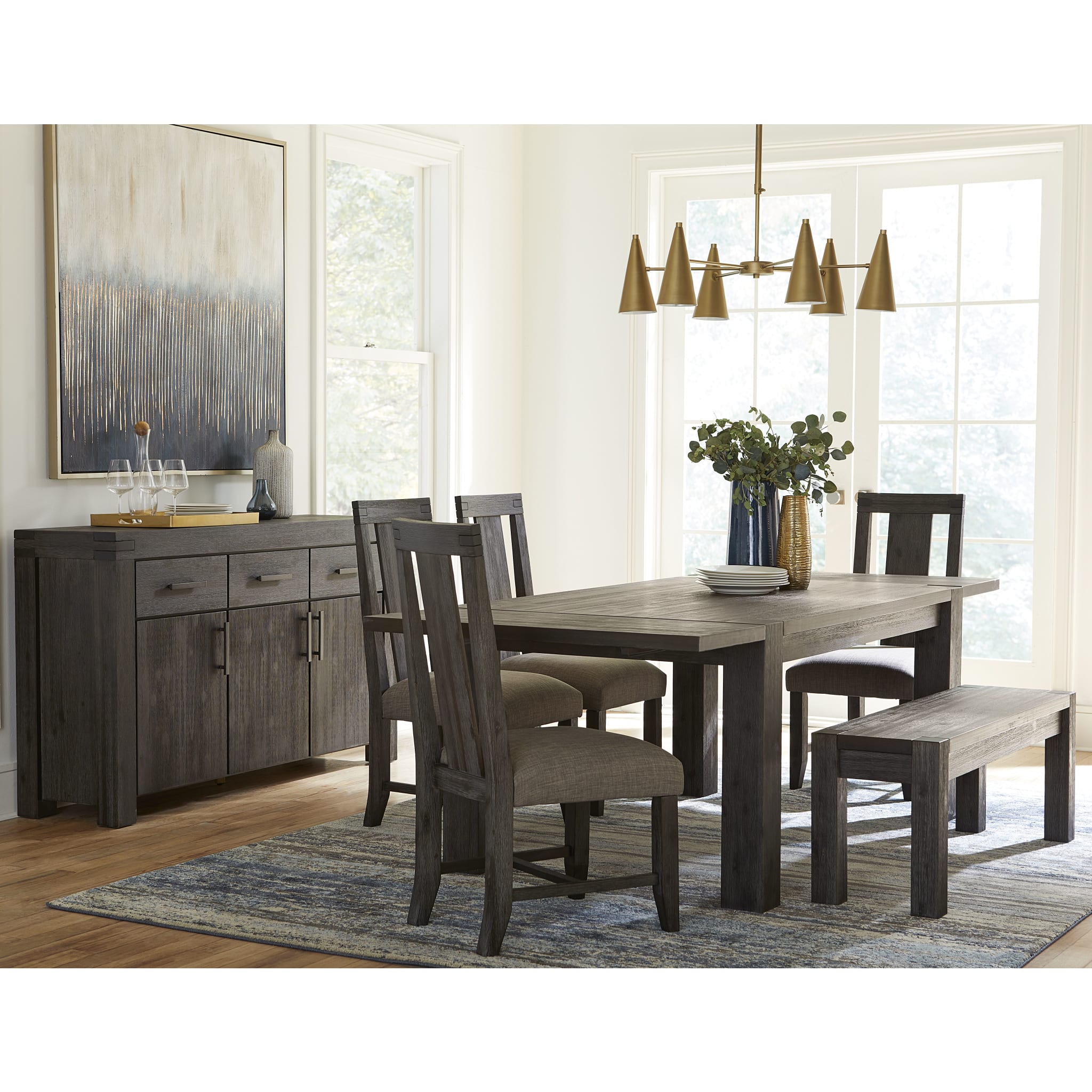 Solid Wood Rectangle Dining Table in Graphite Finish - Modern Farmhouse Style for Kitchen, Dining Room & Outdoor Patio