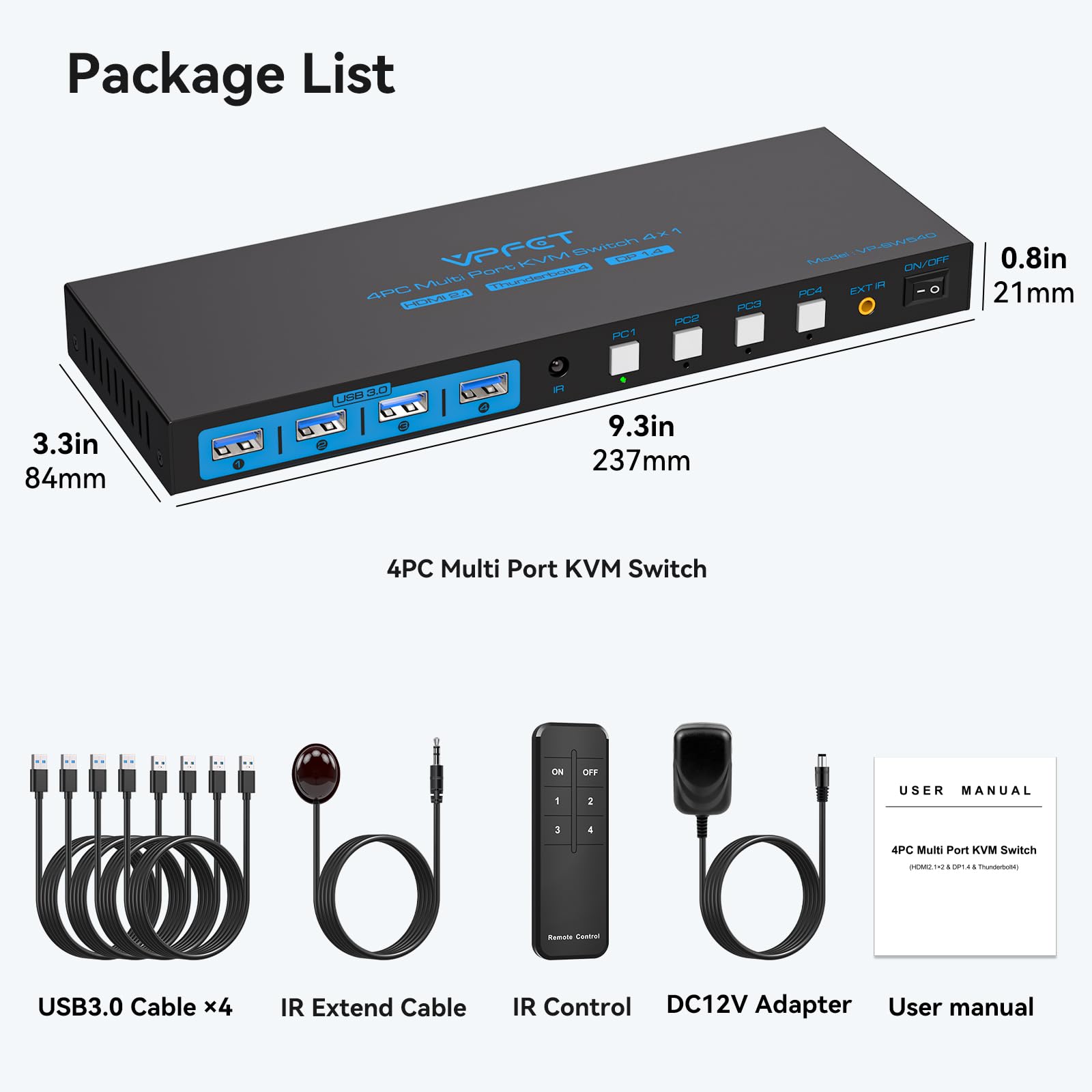 AILVLVNG 4K 144Hz KVM Switch 4 Port - USB 3.0, DisplayPort, 2 HDMI & USB-C - Control 4 Computers with 1 Monitor & Keyboard/Mouse | Perfect for Gaming, Office & Multi-Tasking Setup