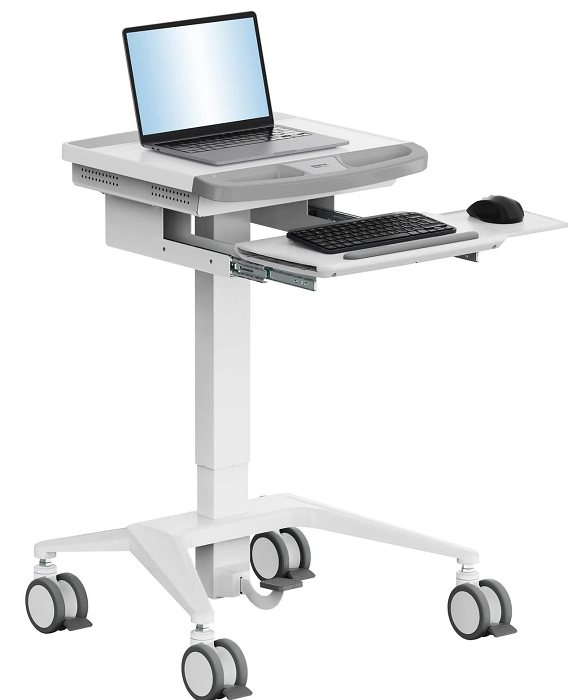 Mount It! MedHub Mobile Workstation with FREE Antimicrobial Wireless Keyboard & Mouse Combo - 7 Adjustable Height Options for Hospital, Clinic & Office Use