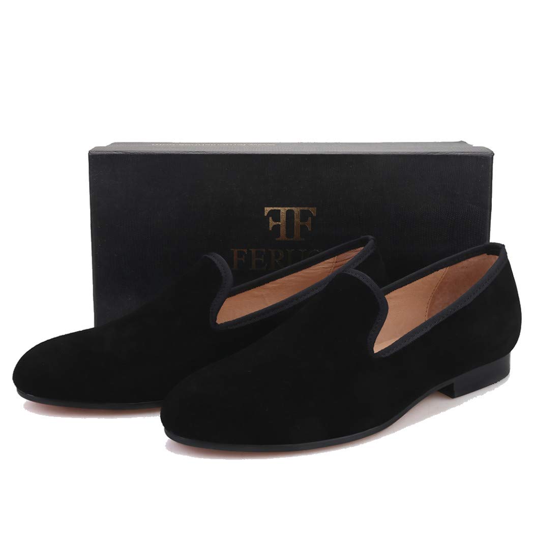FERUCCI Men's Black Suede Loafers - Comfortable Slip-On Dress Shoes for Wedding, Prom & Formal Occasions | Breathable Casual Slippers for Home, Office & Evening Events