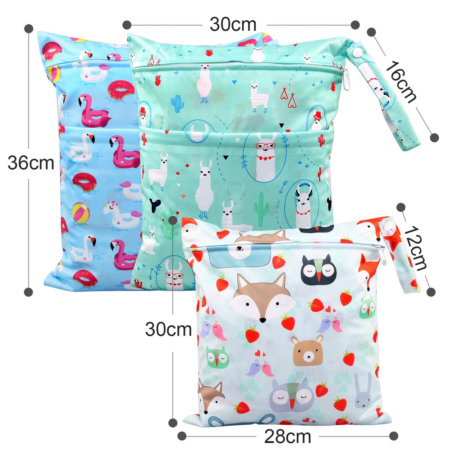 BelleStyle Washable Diaper Bags, 3Pcs Reusable Waterproof Hanging Organizer with Double Zipper for Baby Travel, Beach, Pool & Gym (Blue) - Perfect for Diaper Storage, Baby Essentials & On-the-Go Organization