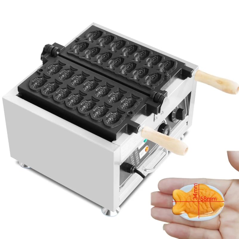 Commercial Taiyaki Fish Waffle Maker - 14pcs Non-Stick Big Eye Small Fish Waffle Iron with Adjustable Temperature (50-300°C/122-572°F) - Perfect for Cafes, Dessert Shops, and Home Breakfast Cooking