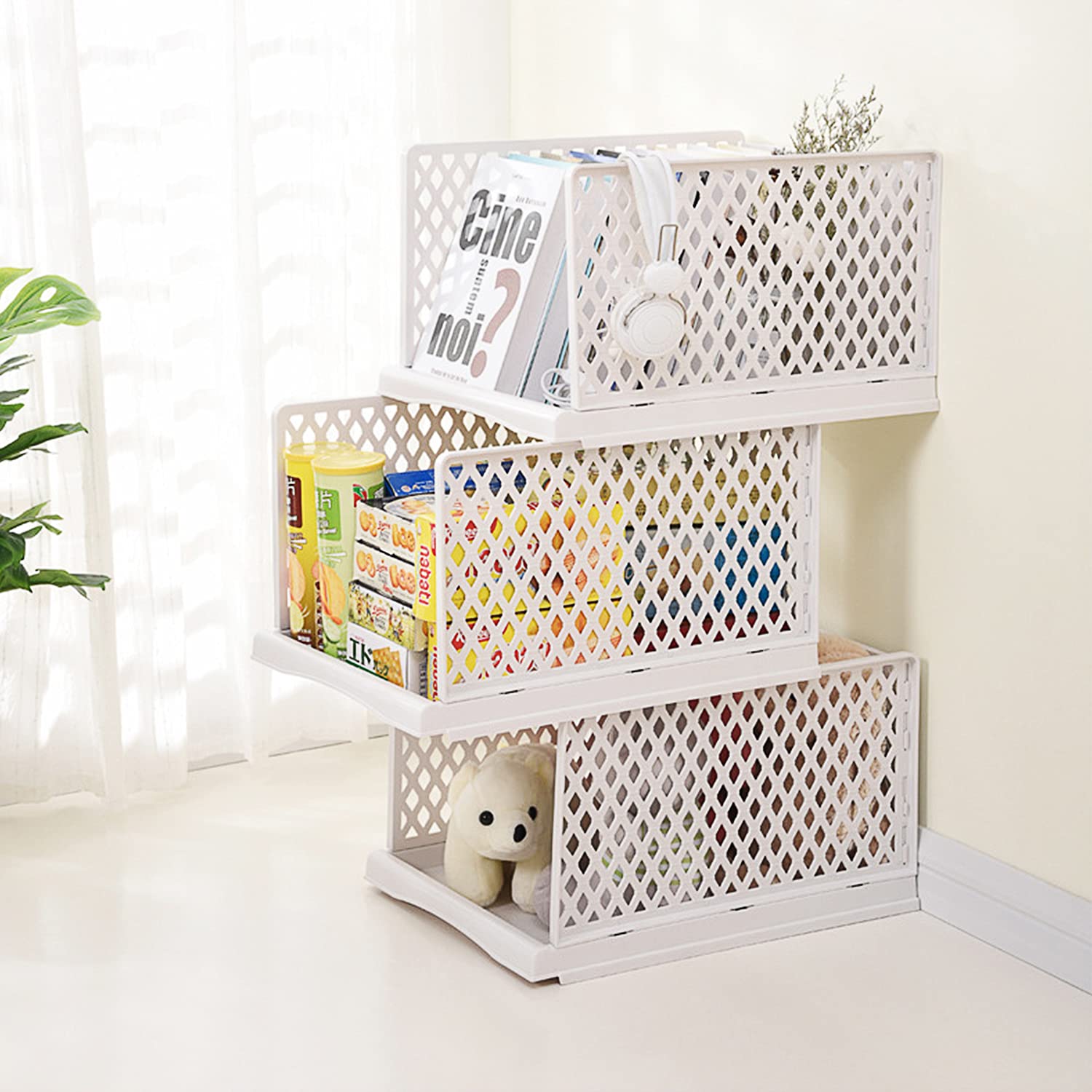 Stackable Wardrobe Storage Box with Detachable Drawer Organizer - Foldable Clothes Shelf Baskets & Plastic Storage Bins for Bedroom, Bathroom, Kitchen & Office Organization (3L) - Perfect for Closet, Underbed & Shelf Storage Solutions