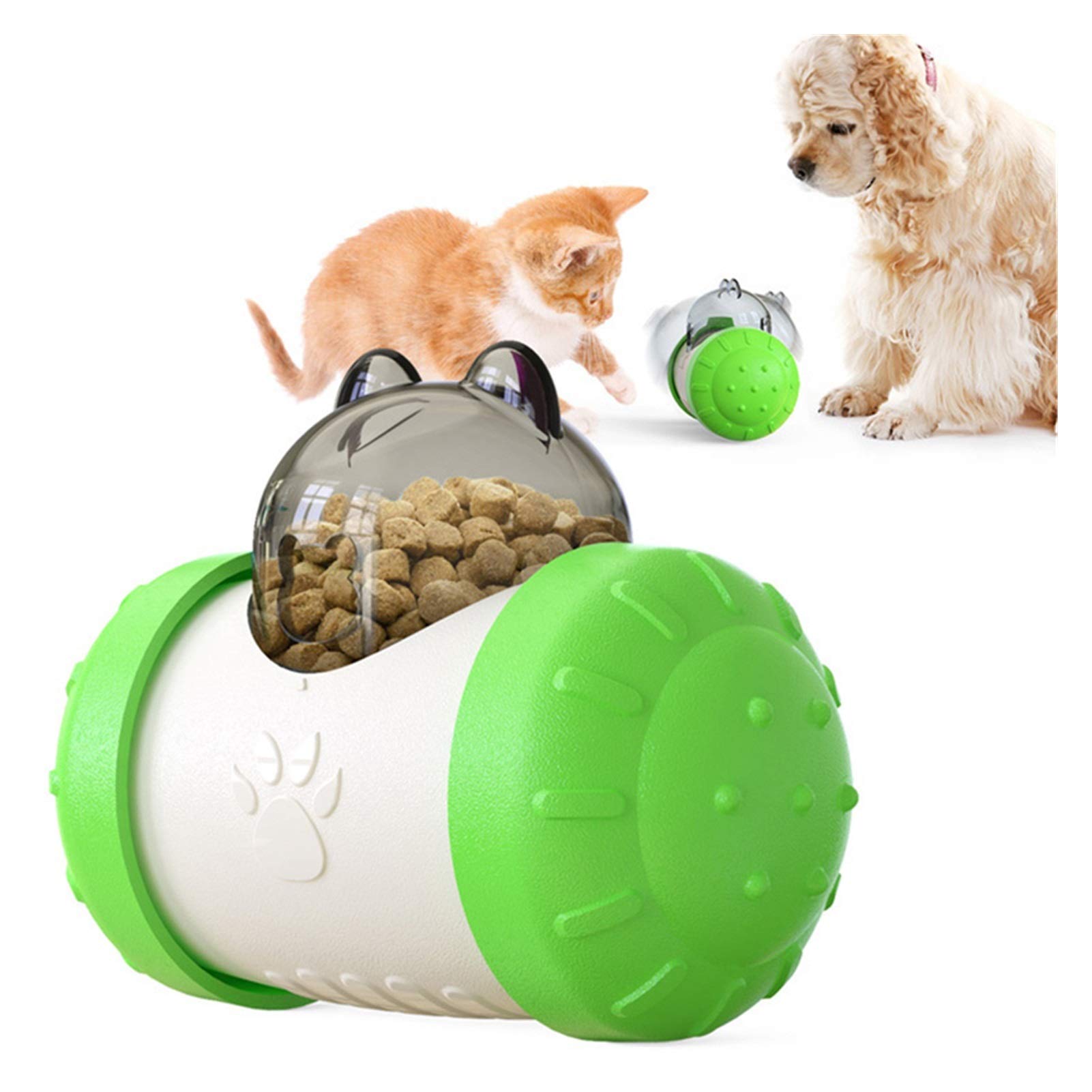 SLATIOM Durable Non-Toxic Pet Treat Toy - Interactive Slow Feeder Puzzle Tumbler for Dogs & Cats - Food Dispensing Dog Toy (Green) - Perfect for Mealtime Enrichment & Boredom Relief