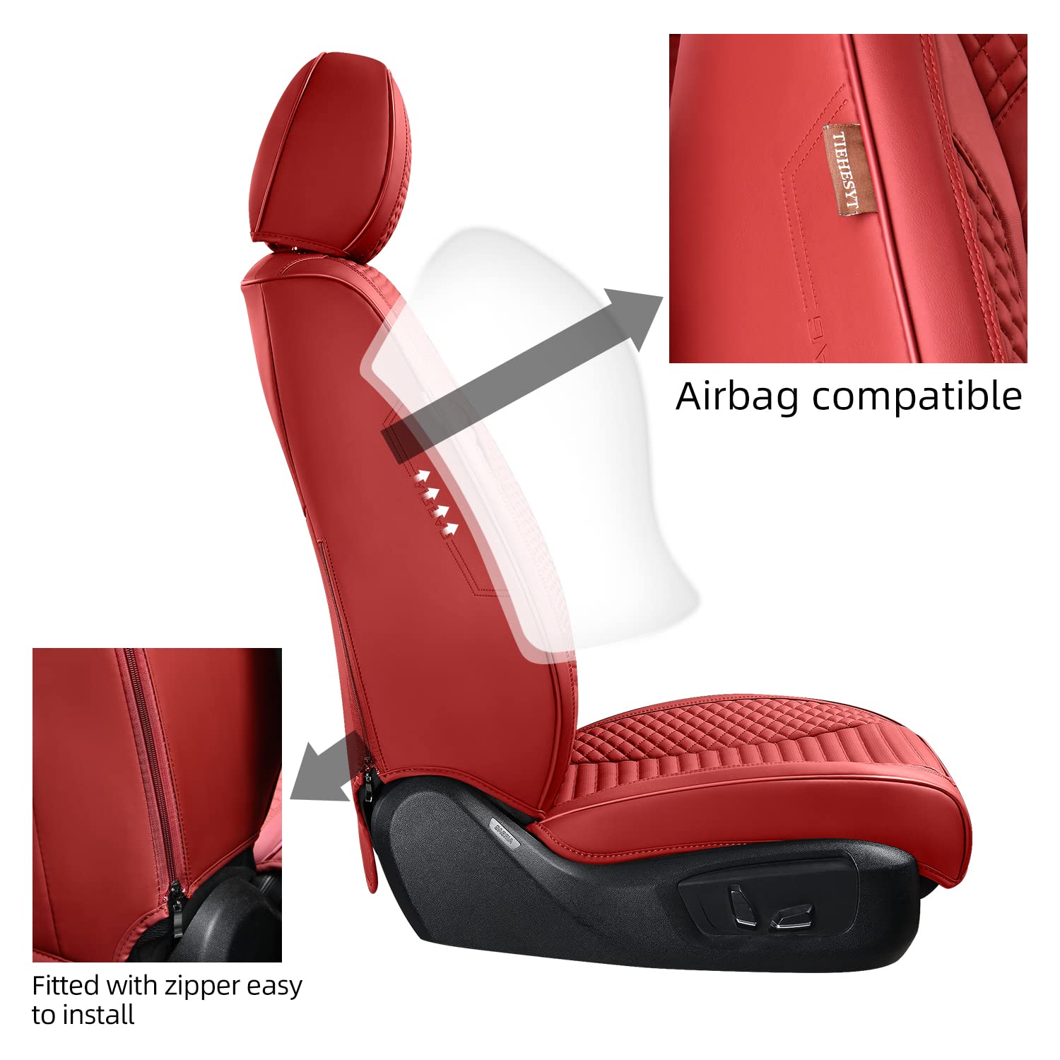 5-Piece Waterproof Leather Car Seat Covers Set - Front & Back Seat Protectors for Sedans, SUVs & Trucks | All-Weather Protection & Stylish Striped Red Design | Perfect for Daily Commutes, Road Trips & Family Travel