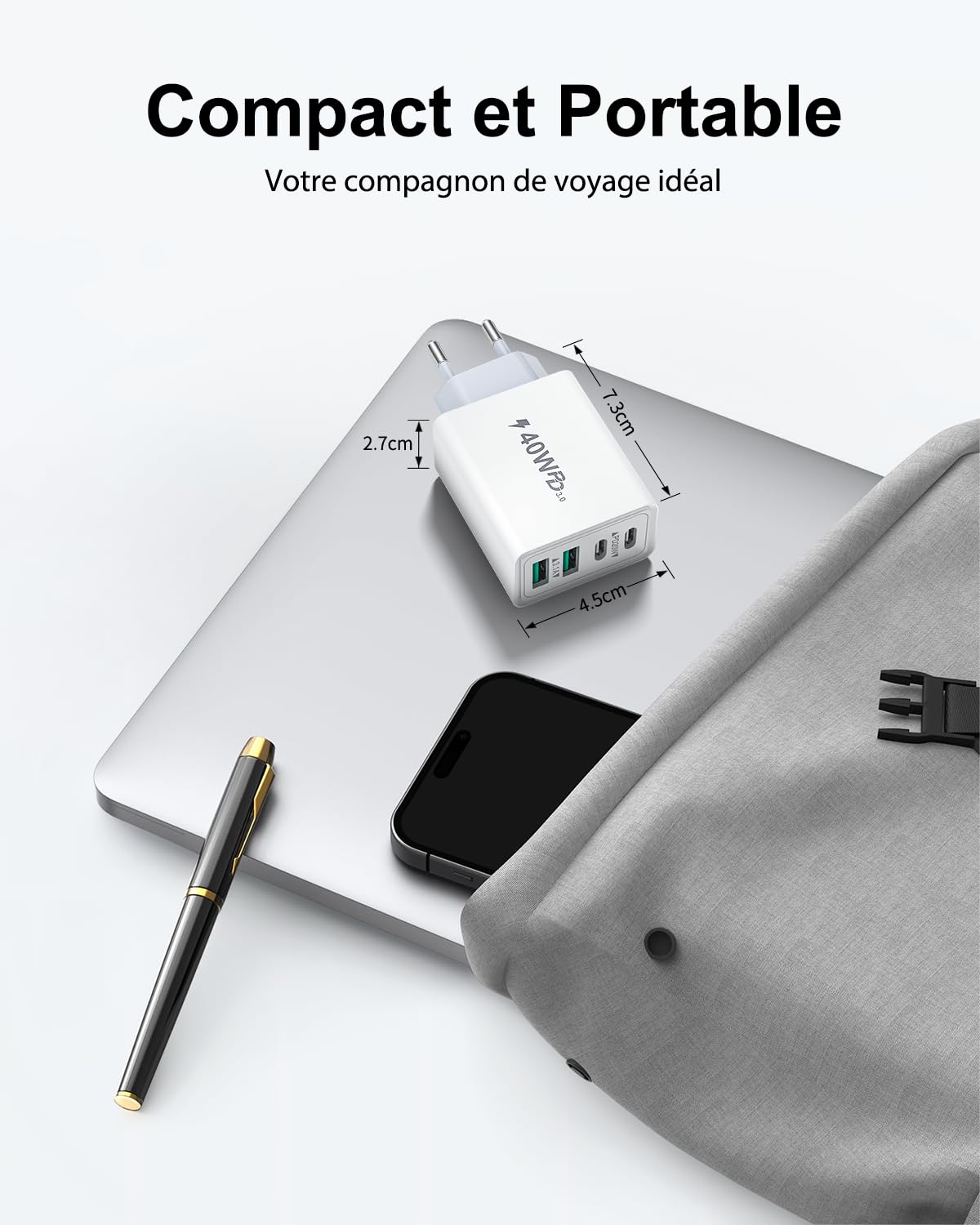 40W Fast USB C Charger with 4 Ports - Dual PD & QC 3.0 Charging Adapter for iPhone 14/13/12/11 Pro Max/XS/XR/8/7, Samsung Galaxy Tablets & More - Perfect for Home, Office & Travel Charging Needs
