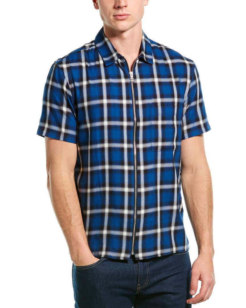 The Kooples Men's Short Sleeve Checkered Zip-Up Shirt | Casual Summer Button Down for Beach, Office & Date Nights