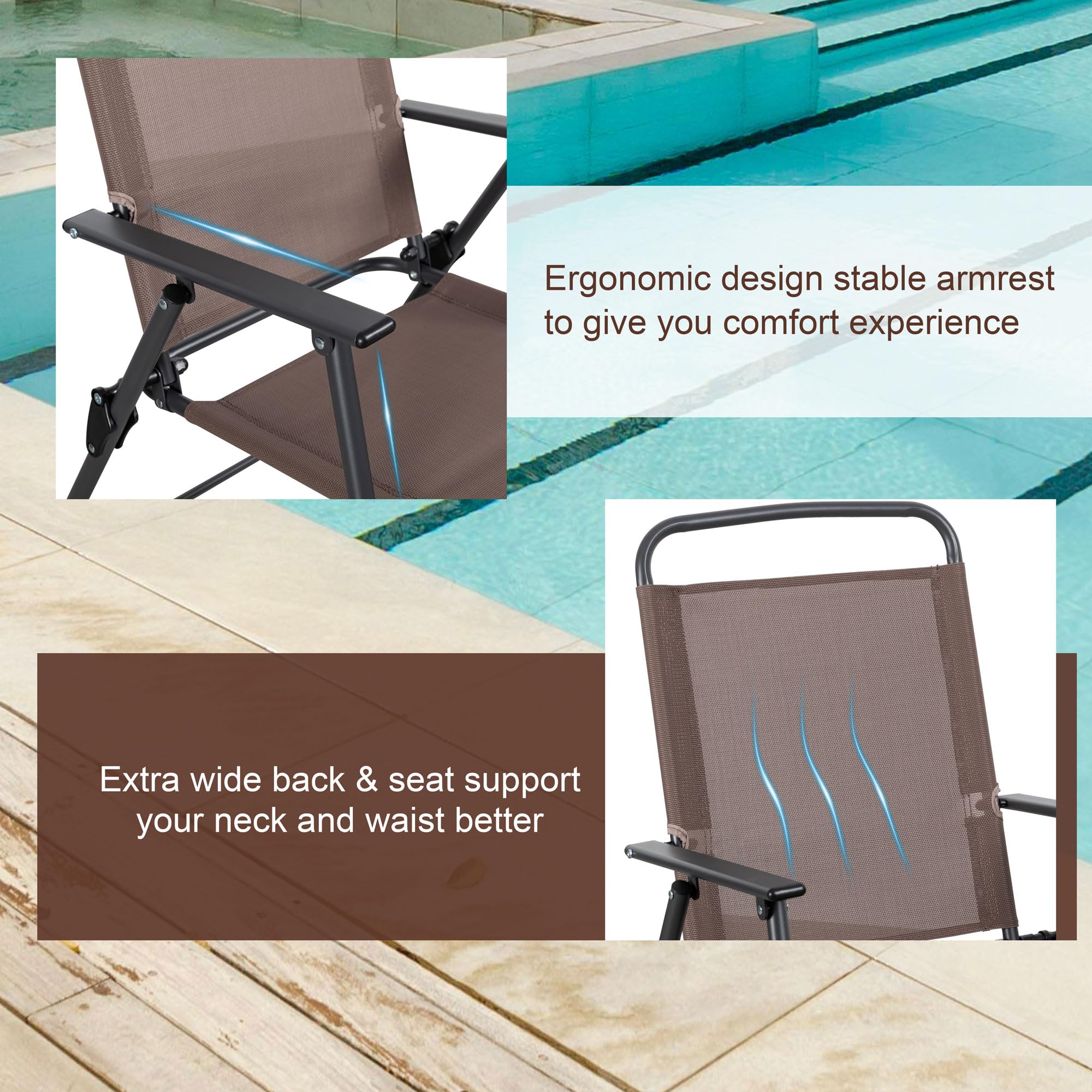 Vongrasig 4-Piece Folding Patio Dining Chair Set - Lightweight Metal Outdoor Sling Chairs for Lawn, Garden, Deck & Backyard (Brown) | Perfect for Outdoor Dining, Poolside Lounging & Small Space Storage