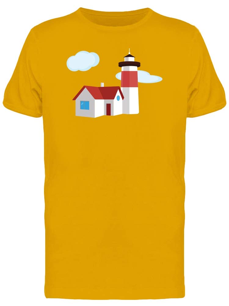 Smartprints Lighthouse with House Doodle T-Shirt for Men - Casual Graphic Tee for Everyday Wear, Street Style & Gifts