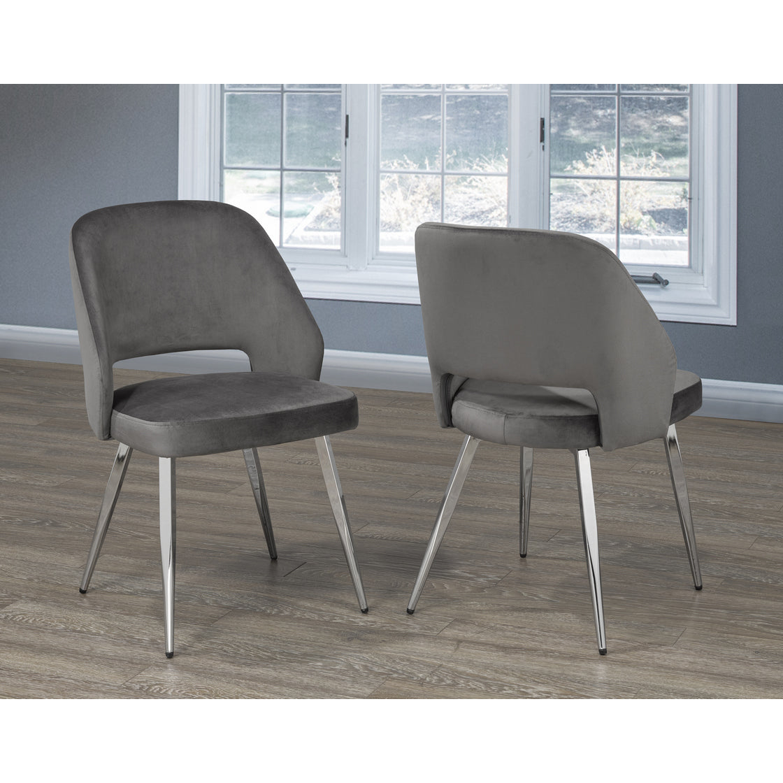 Ella Dining Chairs Set of 2 - Grey Velvet Upholstered Modern Kitchen Chairs for Dining Room, Breakfast Nook, and Home Decor