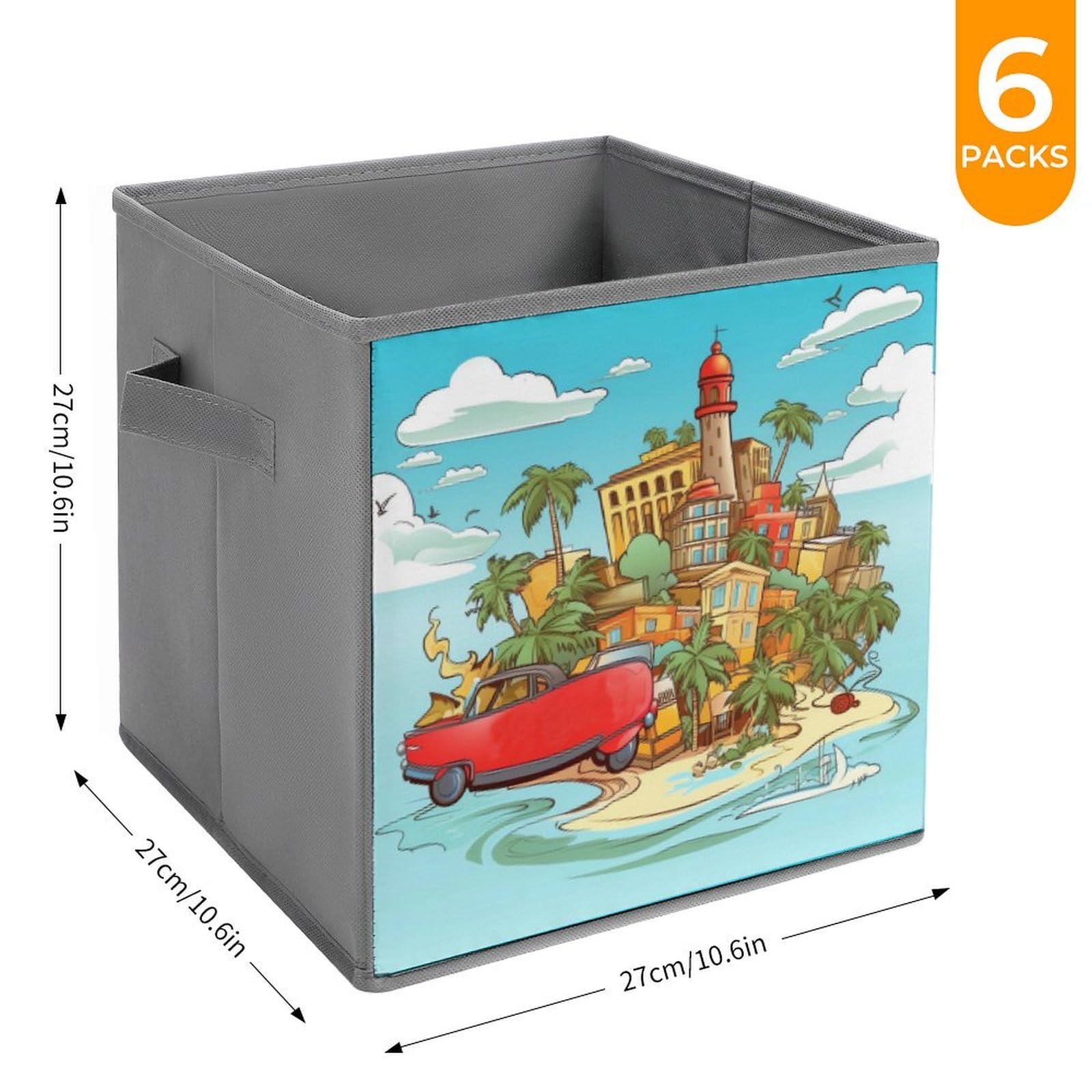 6-Pack Collapsible Storage Bins with Handles - Foldable Fabric Storage Baskets for Closet, Bedroom & Home Organization - Perfect for Clothes, Toys, Blankets & Household Items (Island of Cuba Design)