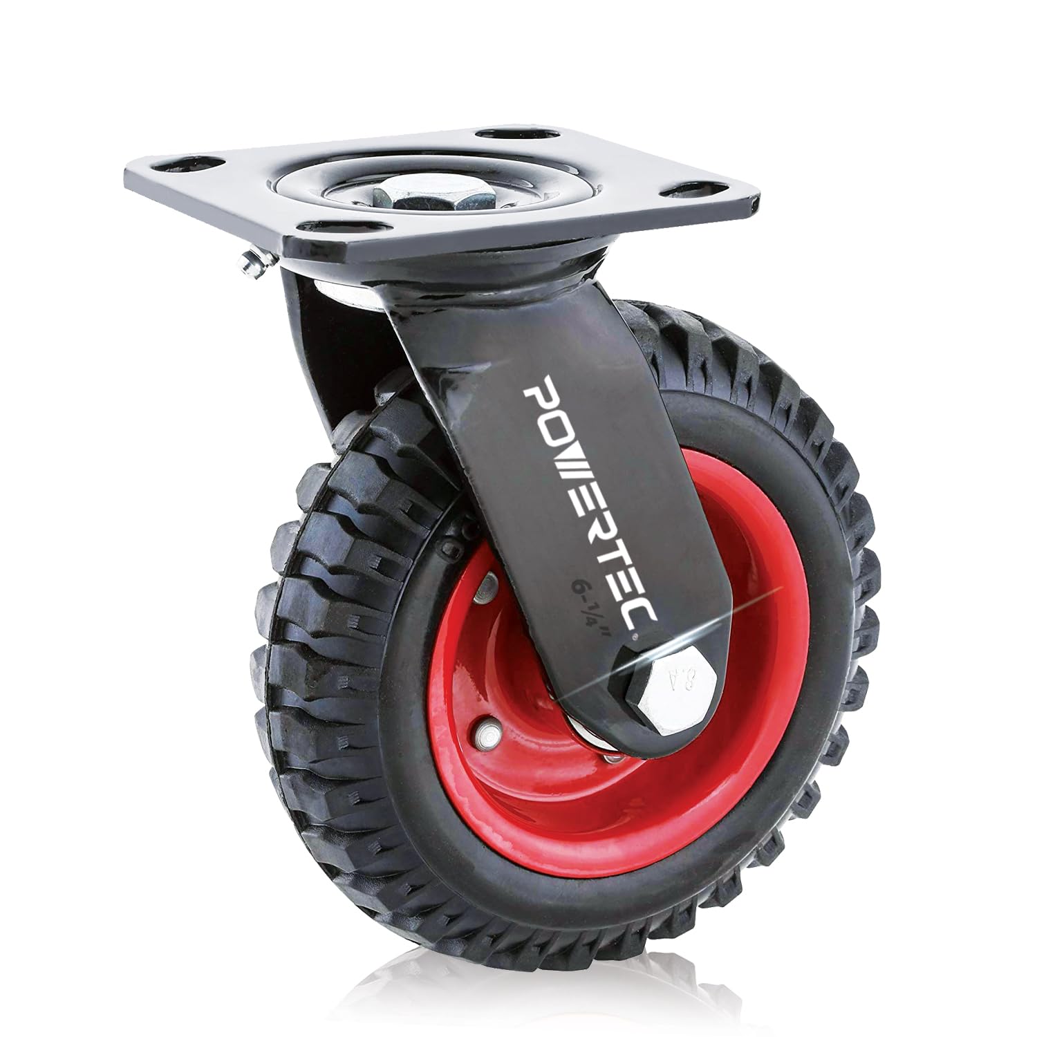 POWERTEC 6 Inch Heavy Duty Swivel Caster Wheels with Rubber Knobby Tread - 1PK (17050V) for Workbench, Dolly, Cart, Trolley, Wagon, Chicken Coop - Perfect for Workshop, Garage, Industrial Use and Mobile Equipment