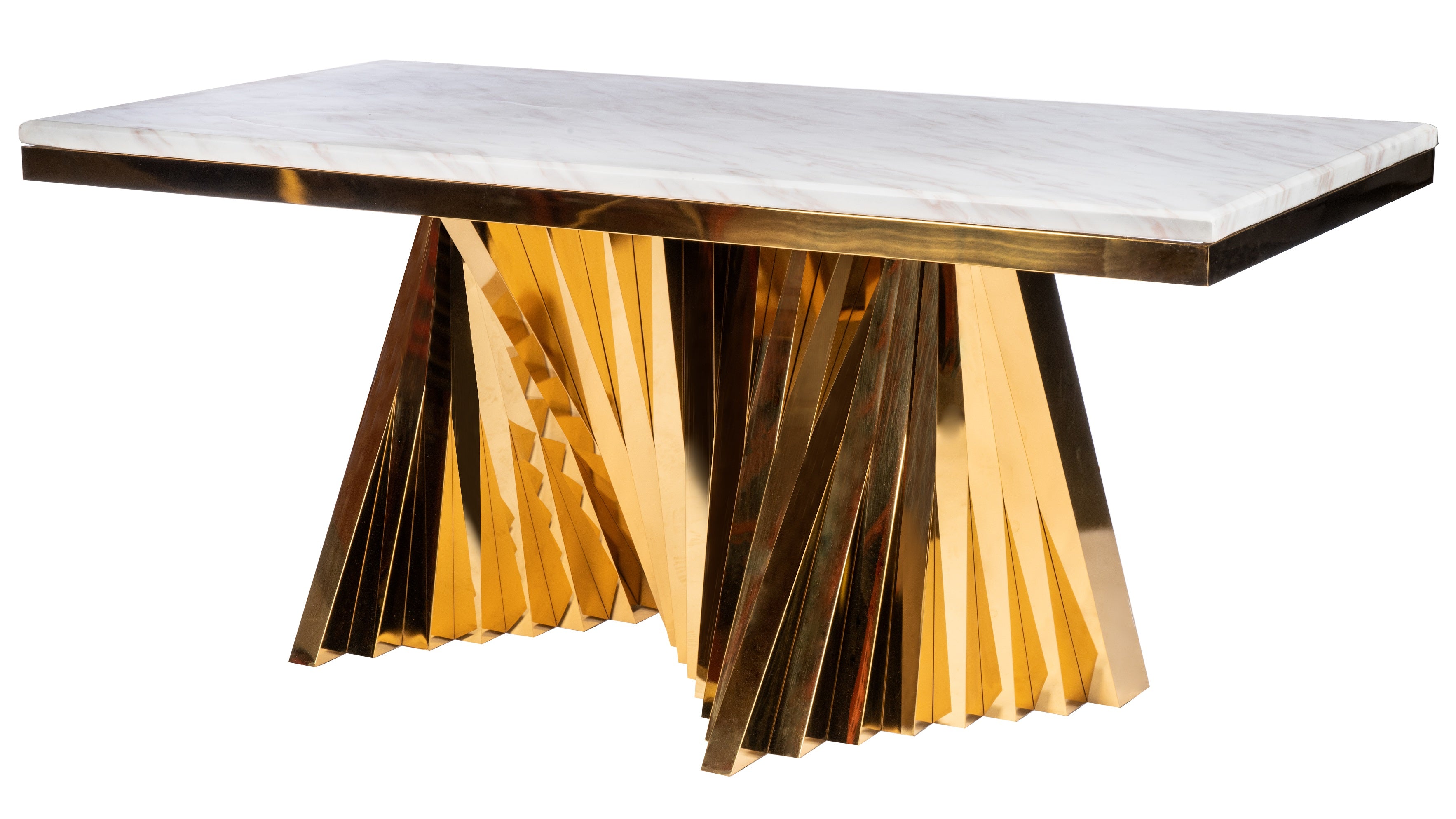 Gold Rectangular Marble Top Dining Table with Waterfall Edge - Elegant Modern Kitchen & Dining Room Furniture for Home Decor & Entertaining