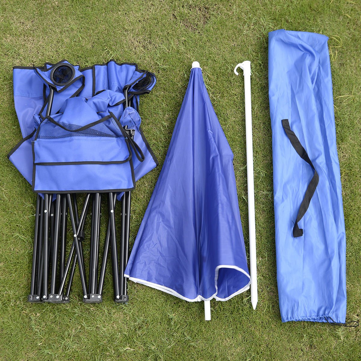 Portable Folding Picnic Double Chair with Umbrella Table Cooler - Perfect for Beach, Camping, Outdoor Relaxation & Backyard BBQs