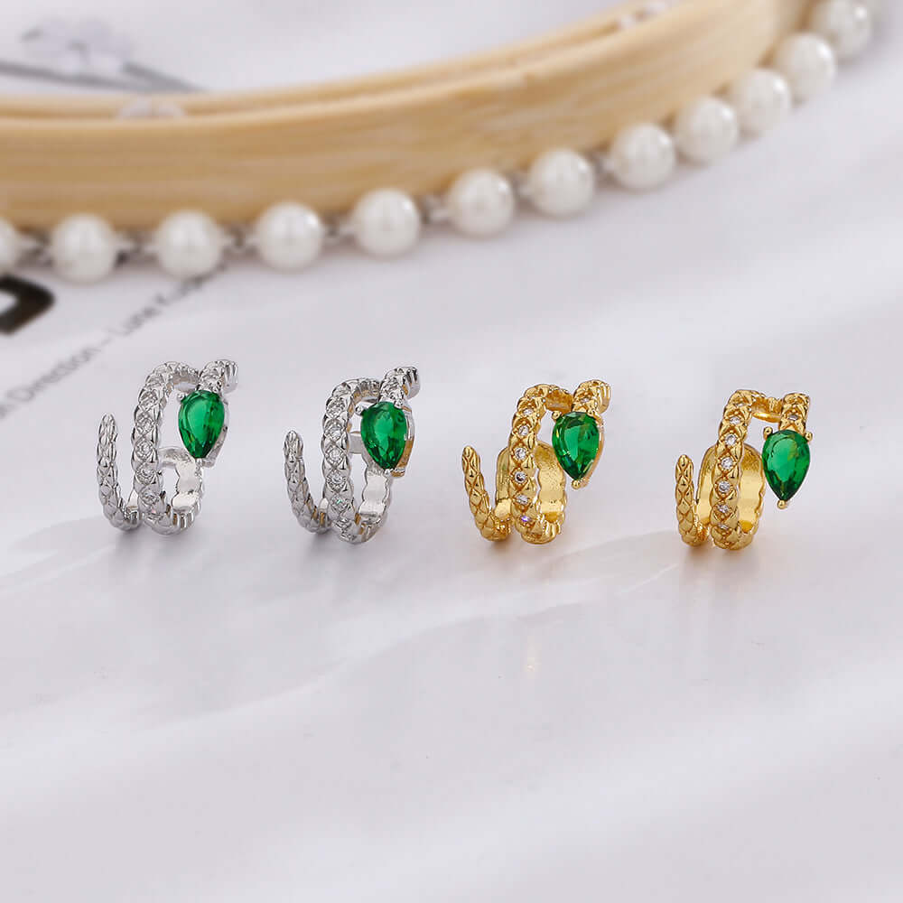 Green Snake Spiral Ear Cuff Ear Climber - Fashion Jewelry for Women | R0125 | Perfect for Parties, Weddings & Everyday Wear