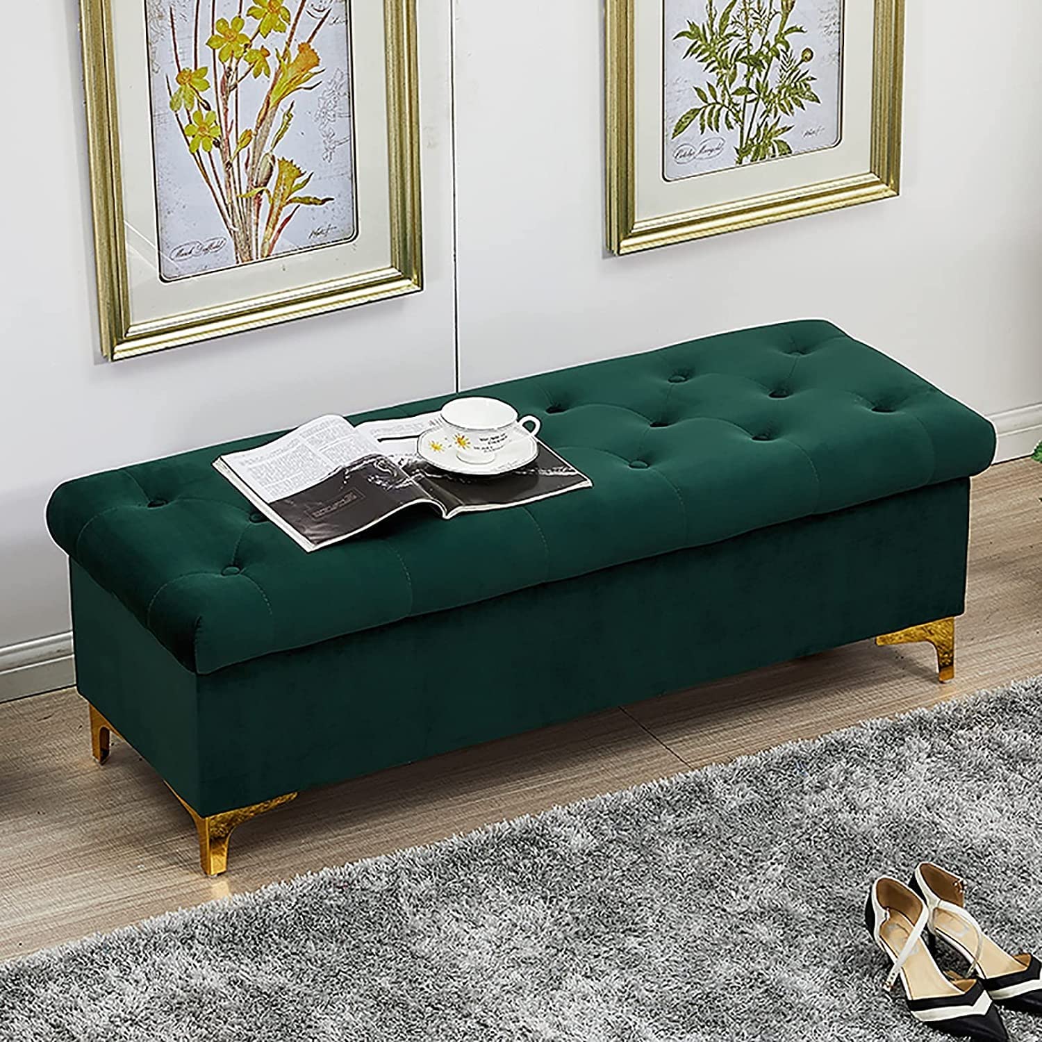 Velvet Storage Ottoman Bench with Premium Upholstery - Multifunctional Shoe Bench & Footstool for Bedroom, Living Room & Hallway | Modern Home Decor & Extra Seating Solution