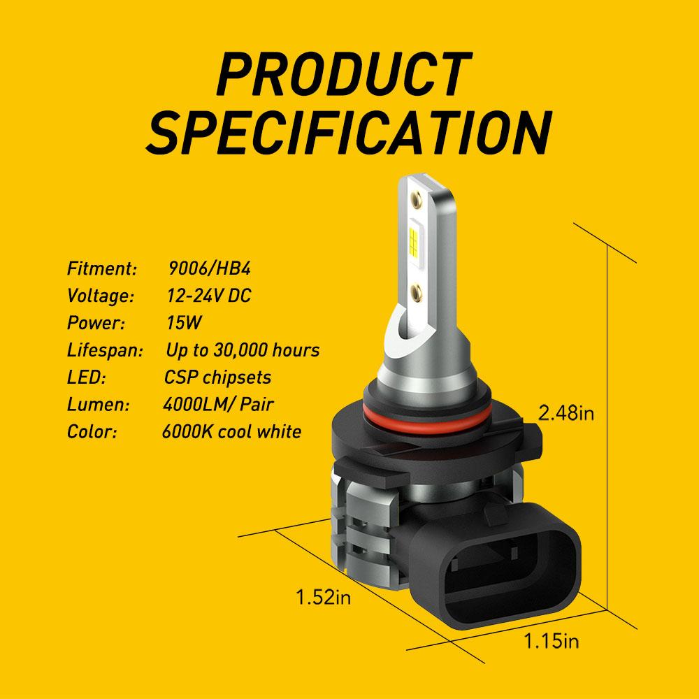 9006/HB4 LED Fog Light Bulbs - 4000 Lumens Super Bright CSP Chip Technology - Perfect for Off-Road, Rainy & Foggy Driving Conditions