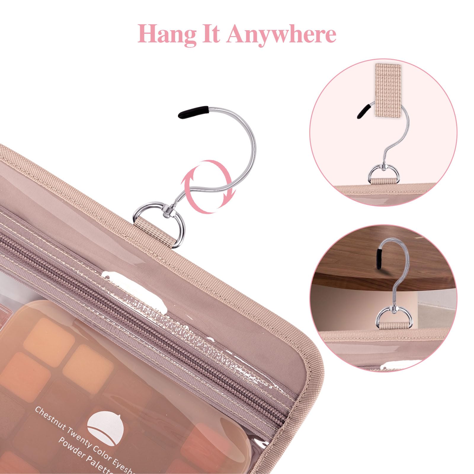 Waterproof Hanging Toiletry Bag for Women - Large Capacity Travel Makeup Organizer with Hook for Accessories, Shampoo & Full-Size Toiletries (Pink) | Perfect for Vacation, Gym & Business Trips