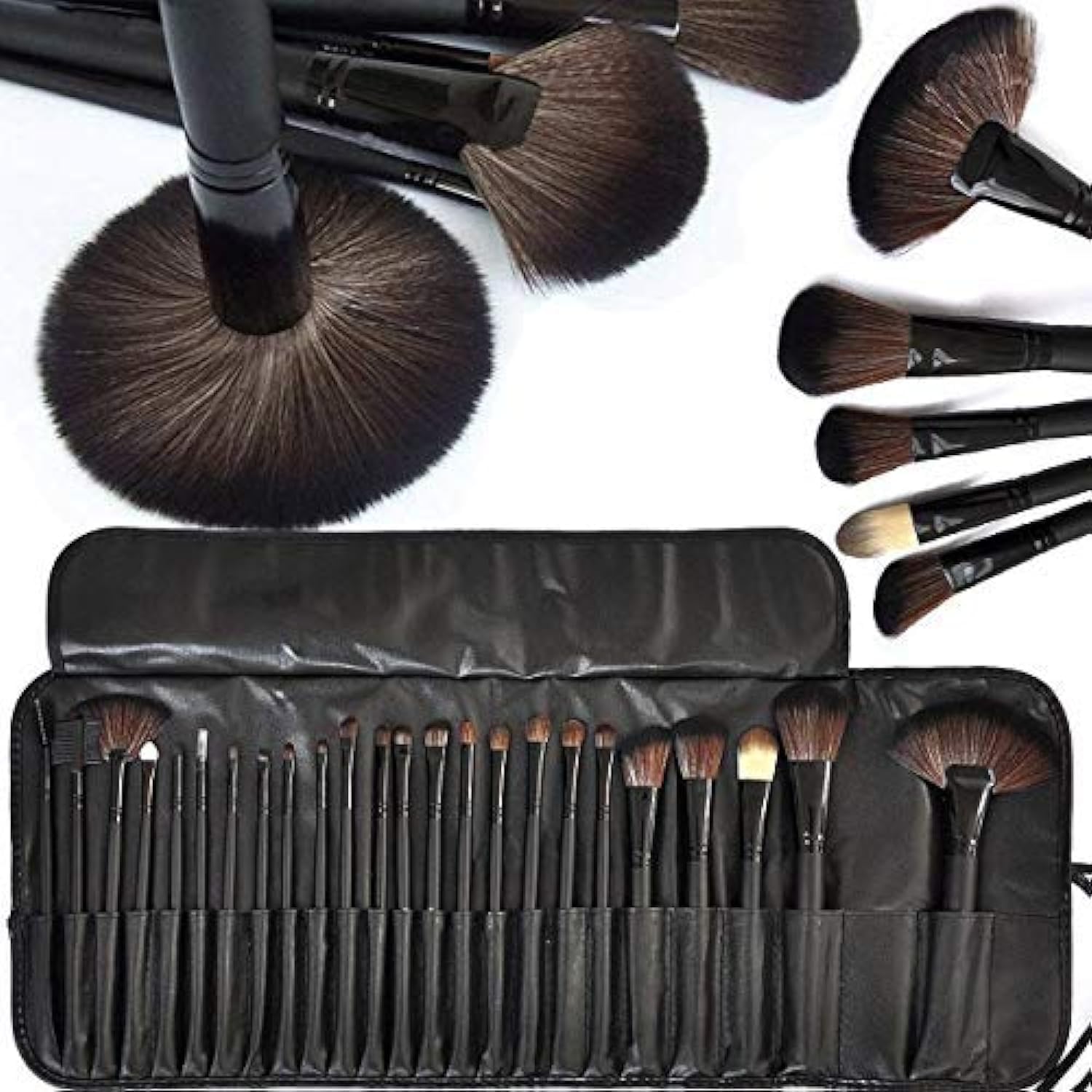 GELATO BEAUTY 24-Piece Soft Bristle Makeup Brush Set with PU Leather Case - Black | 24-in-1 Professional Cosmetic Brushes for Foundation, Blending, Contouring & Eyeshadow | Perfect for Travel & Everyday Makeup Application
