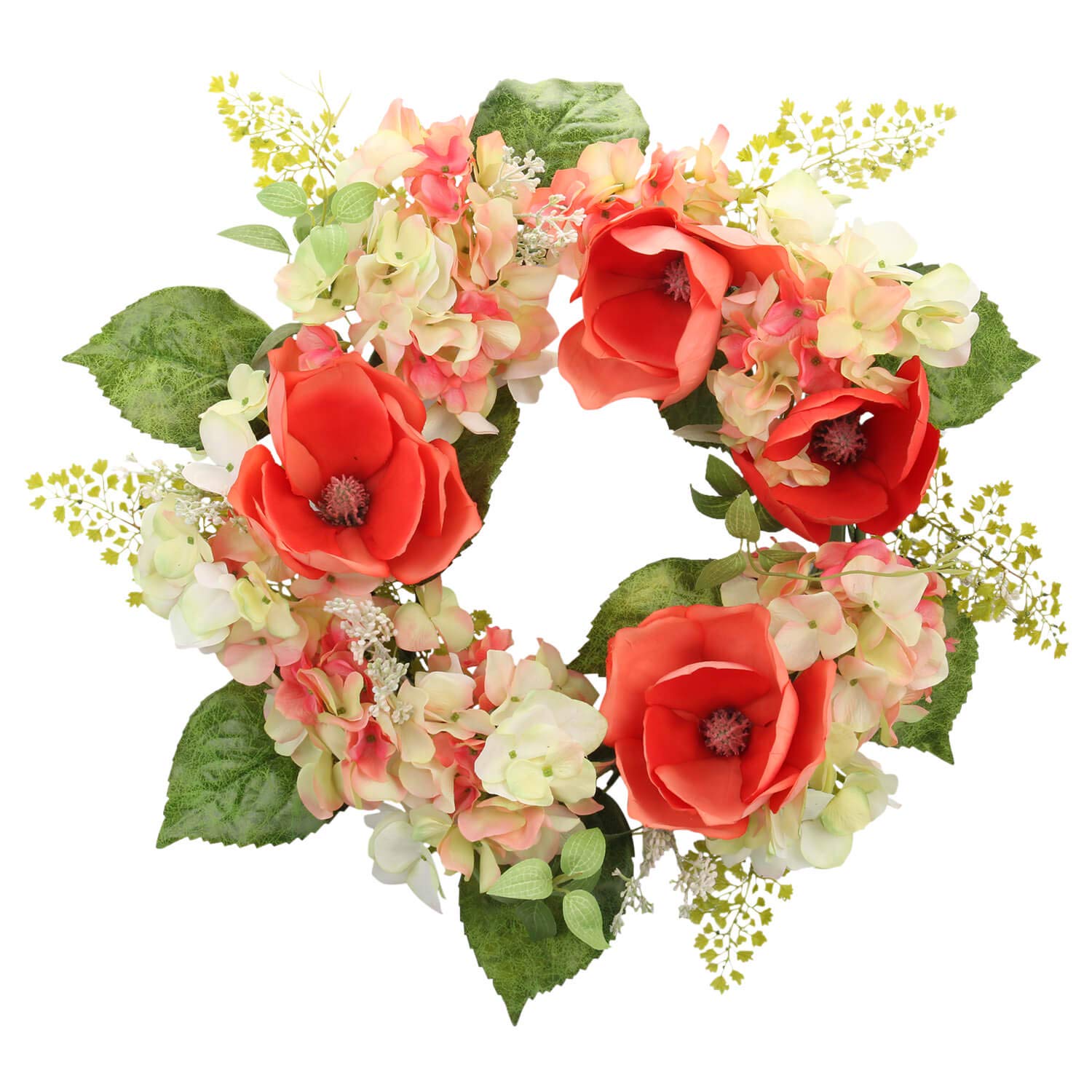 22 Inch Artificial Magnolia Hydrangea Wreath - Summer Floral Door Wreath for Front Door Decor, Farmhouse Home Office & Wedding Party Decoration (Red) | Perfect for Spring Decorations, Housewarming Gifts & Seasonal Front Porch Decor