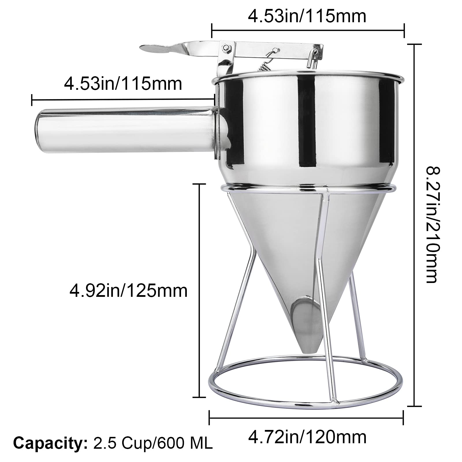 MyLifeUNIT Stainless Steel Pancake Batter Dispenser - Perfect for Pancakes, Waffles & Funnel Cakes - Easy Pour Batter Dispenser with Stand for Breakfast, Brunch & Dessert Making