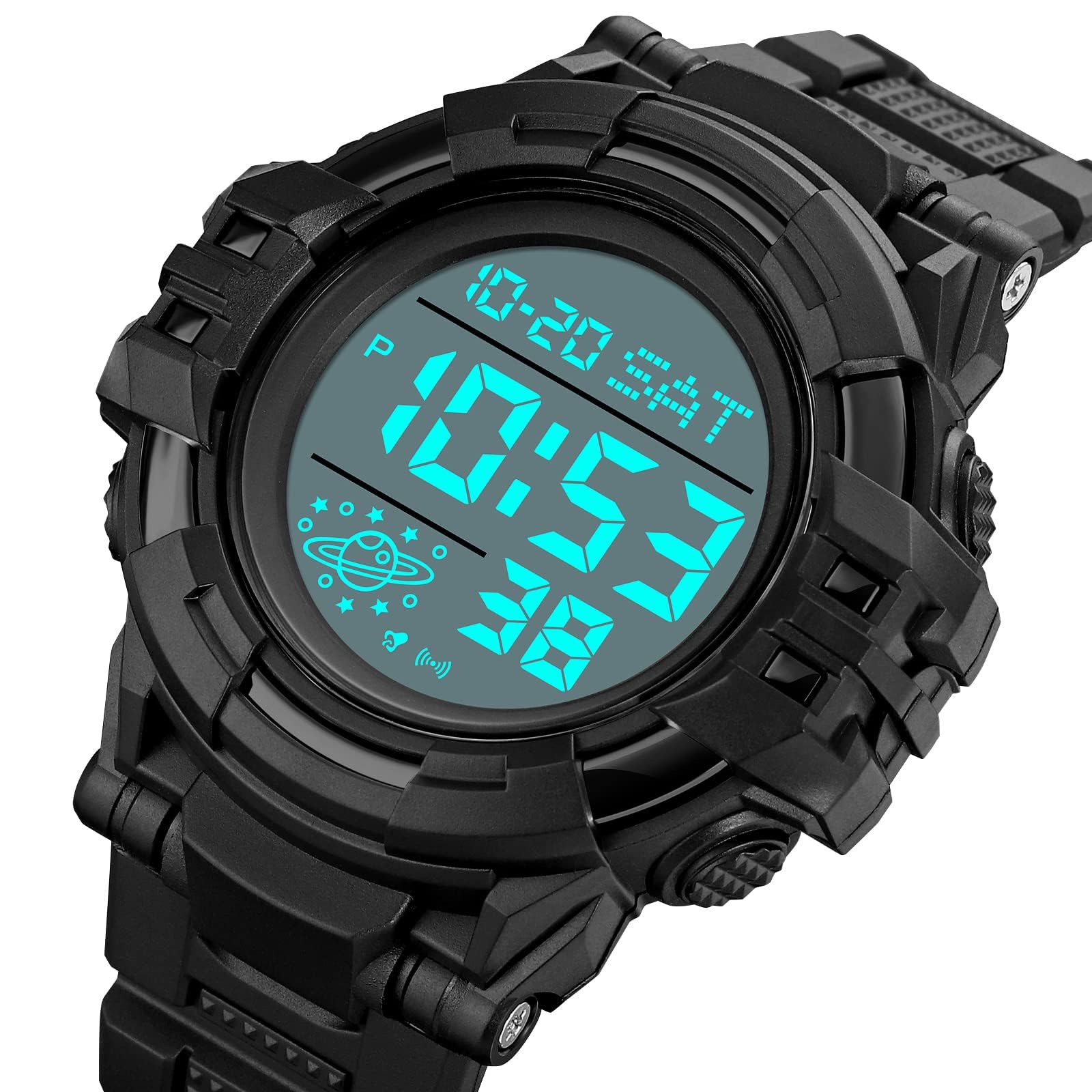 Gosasa Men's Sports Digital Watch - Waterproof LED Stopwatch with Countdown, 12/24 Hour Display & Multifunction for Running, Gym, Outdoor Activities