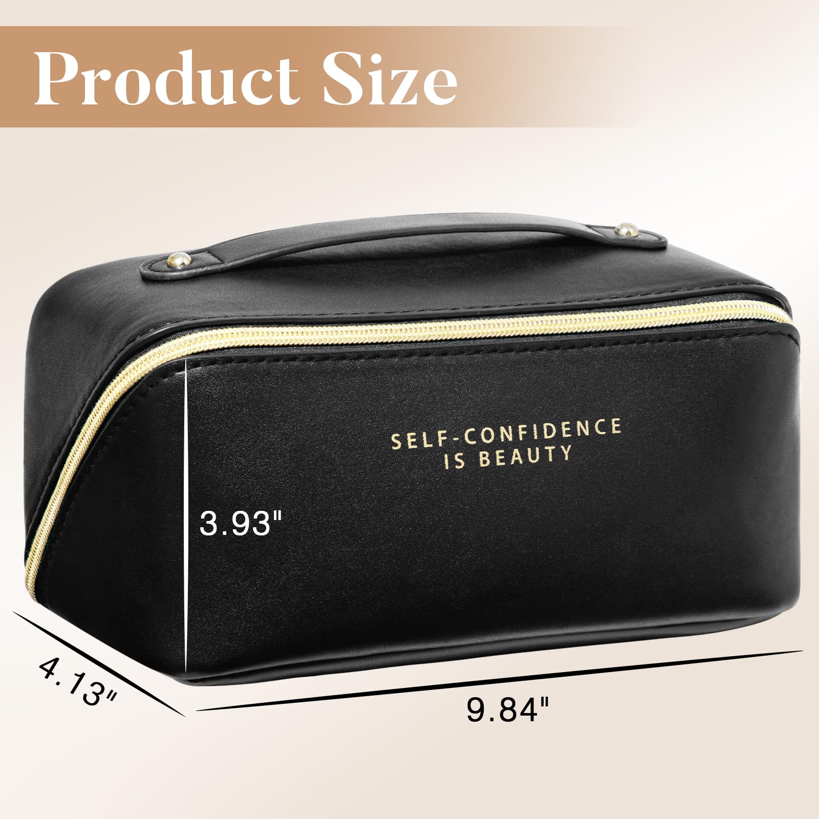 DOFOWORK Makeup Bag for Women - Waterproof Travel Cosmetic Organizer with Divider, Handle & PU Leather - Washable Flat Open Design - Perfect for Travel, Gym & Daily Makeup Storage
