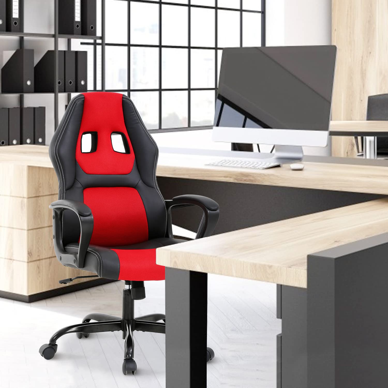 Premium Ergonomic Gaming Chair - High Back PU Leather Racing Style Office Chair with Adjustable Lumbar Support & Headrest - Swivel Rolling Computer Desk Chair for Home Office, Gaming Room & Streaming Setup