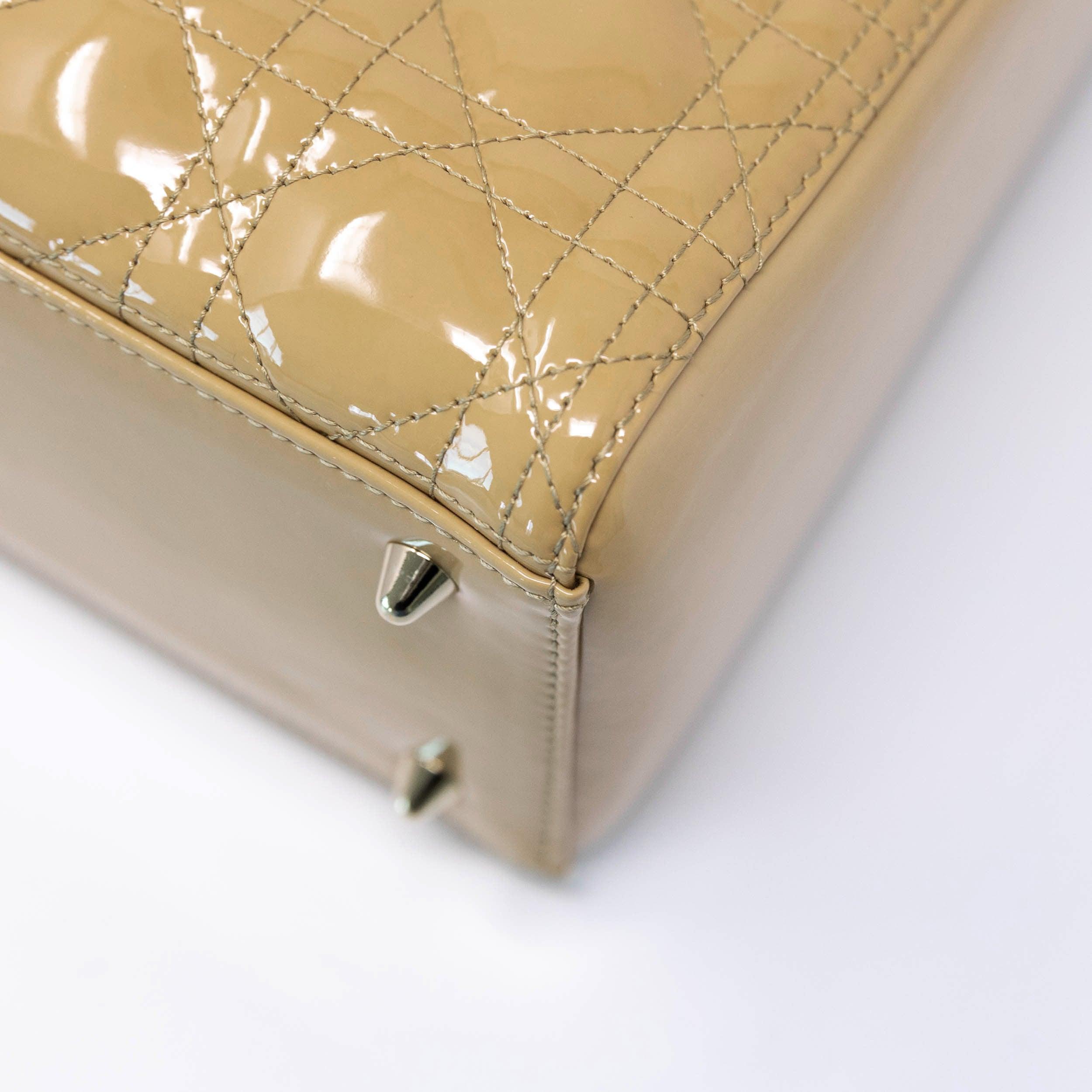 Dior Beige Patent Leather Medium Lady Dior Handbag - Luxury Designer Shoulder Bag for Women, Perfect for Parties, Weddings & Special Occasions