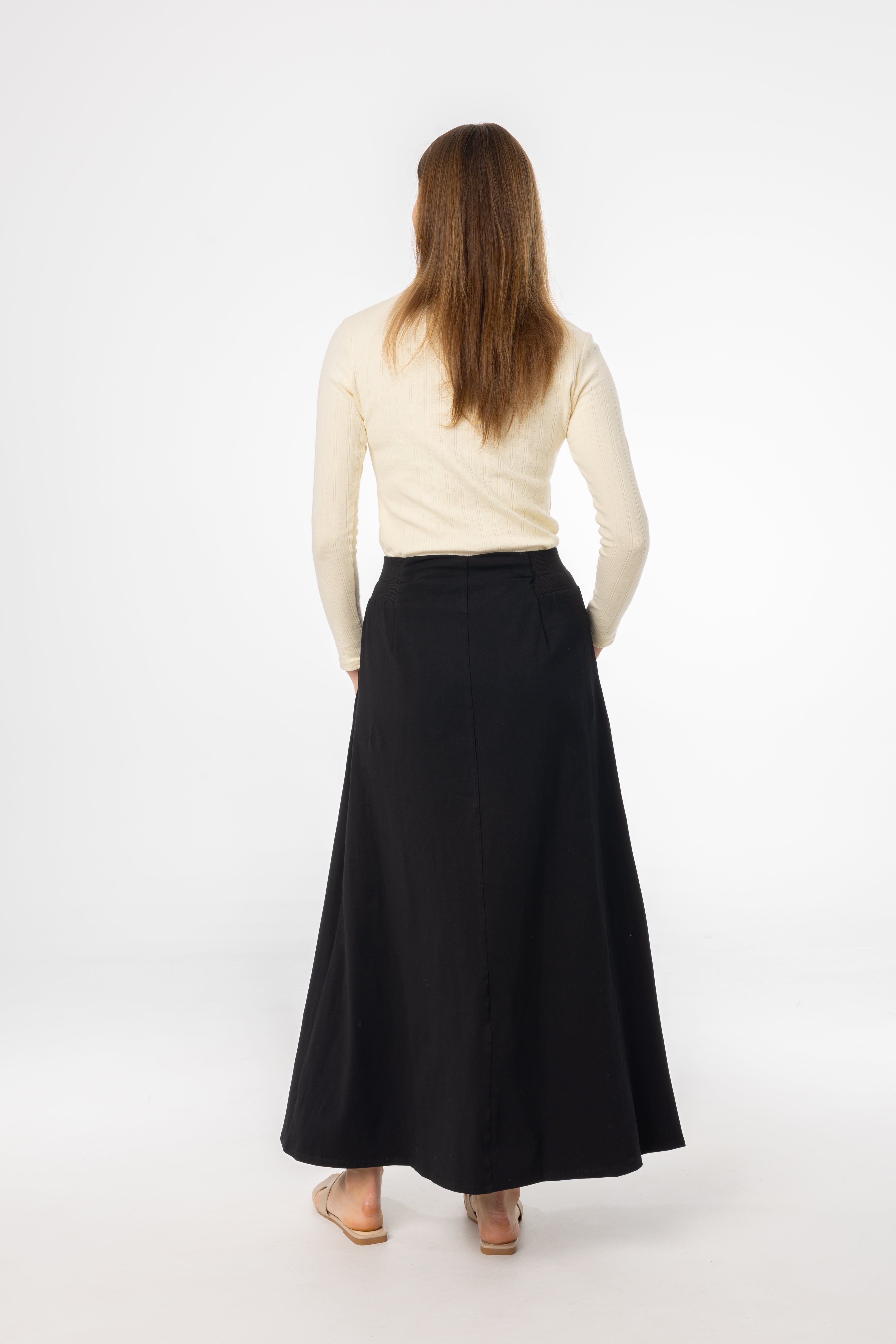 Black Soft Stretch Maxi Skirt for Women - Comfortable Elastic Waist Long Flowy Skirt - Perfect for Casual Wear, Beach, Vacation & Summer Outfits