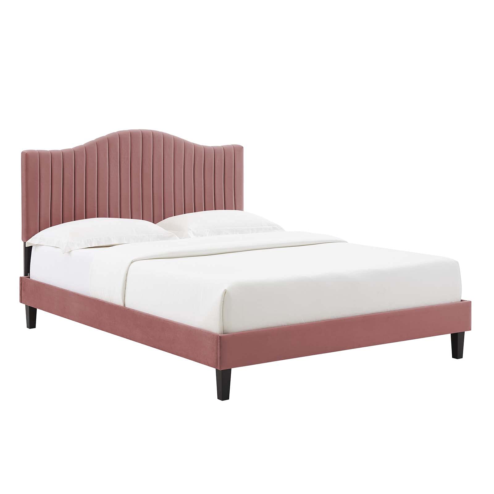 Modway Juniper Full Size Platform Bed Frame in Dusty Rose - Modern Minimalist Bedroom Furniture for Small Spaces & Guest Rooms