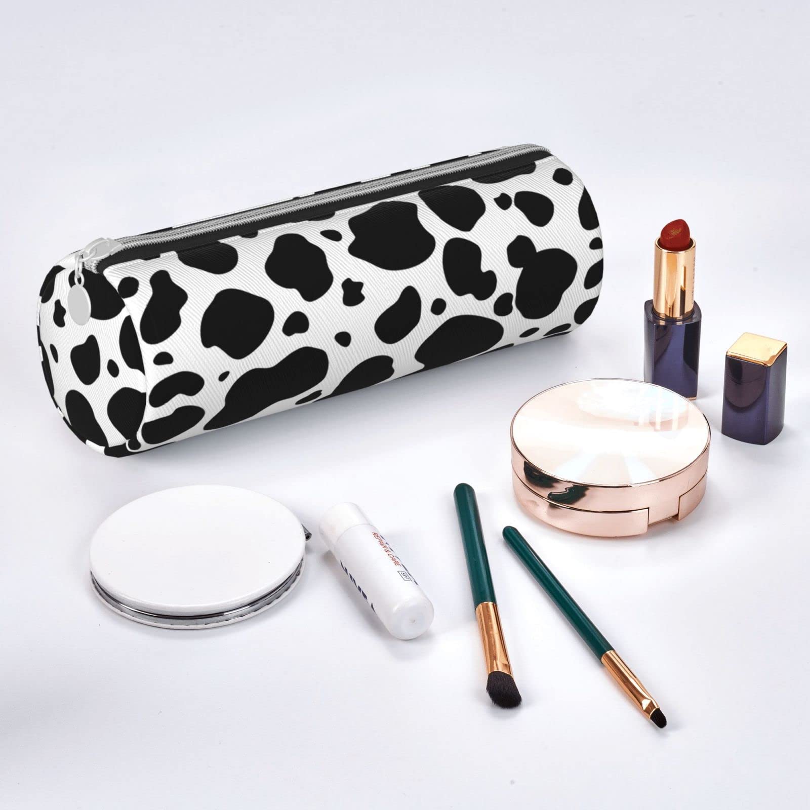 Genuine Cowhide Leather Pencil Case with Milk Print - Zippered Pen Organizer, Makeup Pouch & Stationery Bag for School, Office & Travel - Perfect for Students, Professionals & Daily Essentials Storage