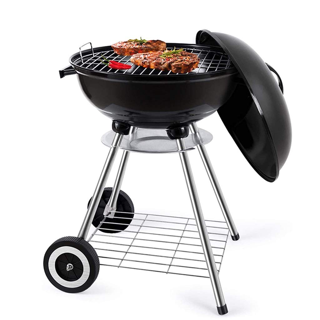 Portable Charcoal BBQ Grill - 17 Inch Stainless Steel Kettle Smoker with Cover for Outdoor & Indoor Use - Perfect for Picnics, Garden Parties, Camping & 3-5 People Gatherings