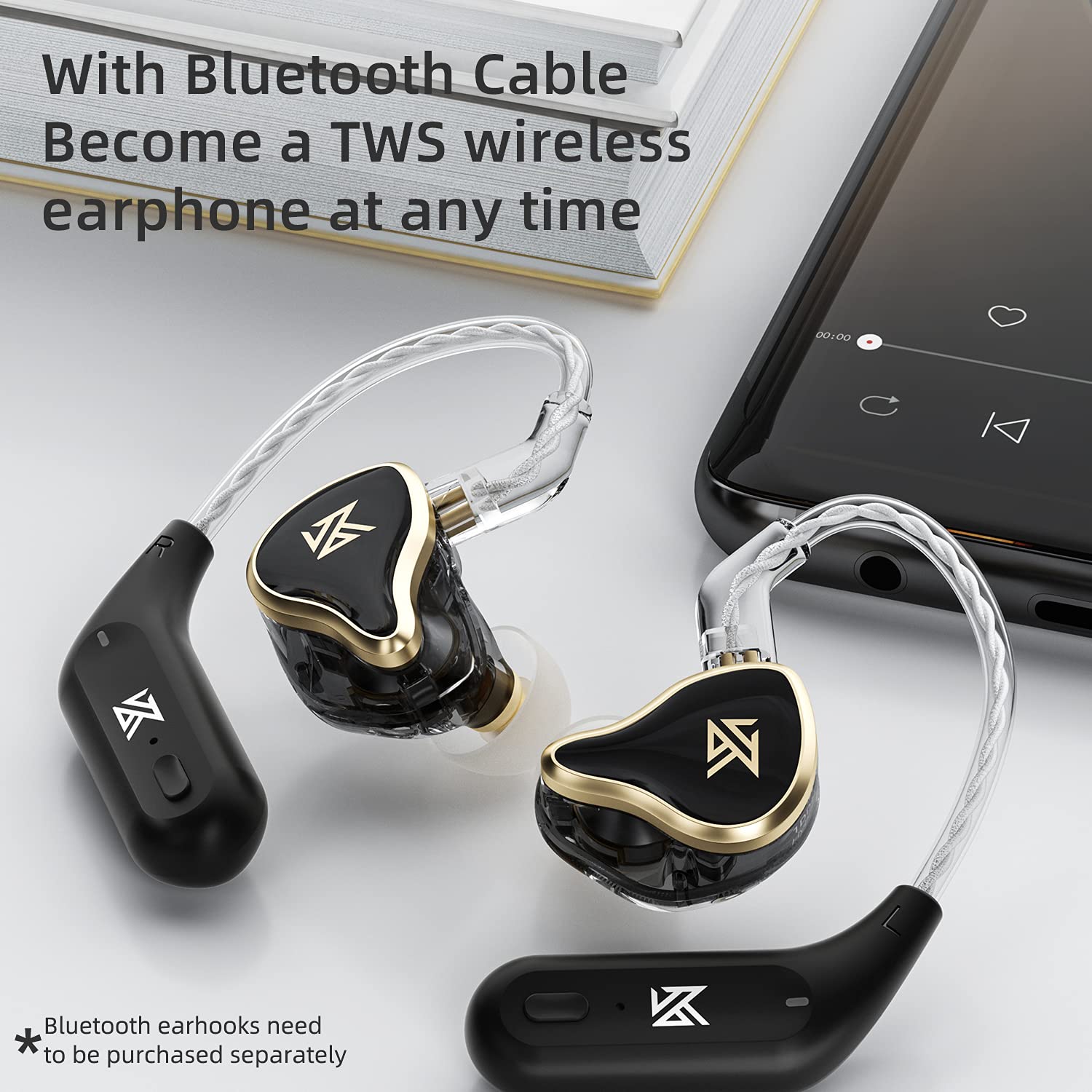 KZ ZAS 7BA+1DD Hybrid 16 Driver HiFi Bass In-Ear Monitor Headphones - Noise Cancelling Sport Earbuds for Gym, Running & Travel (No Mic, White)
