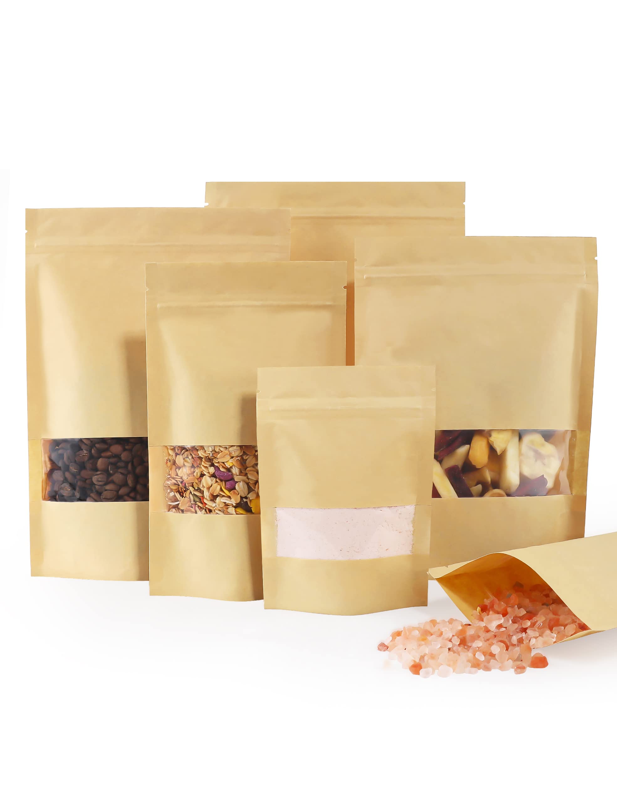 FireKylin 100 Pcs Kraft Paper Bags with Window, 3.5