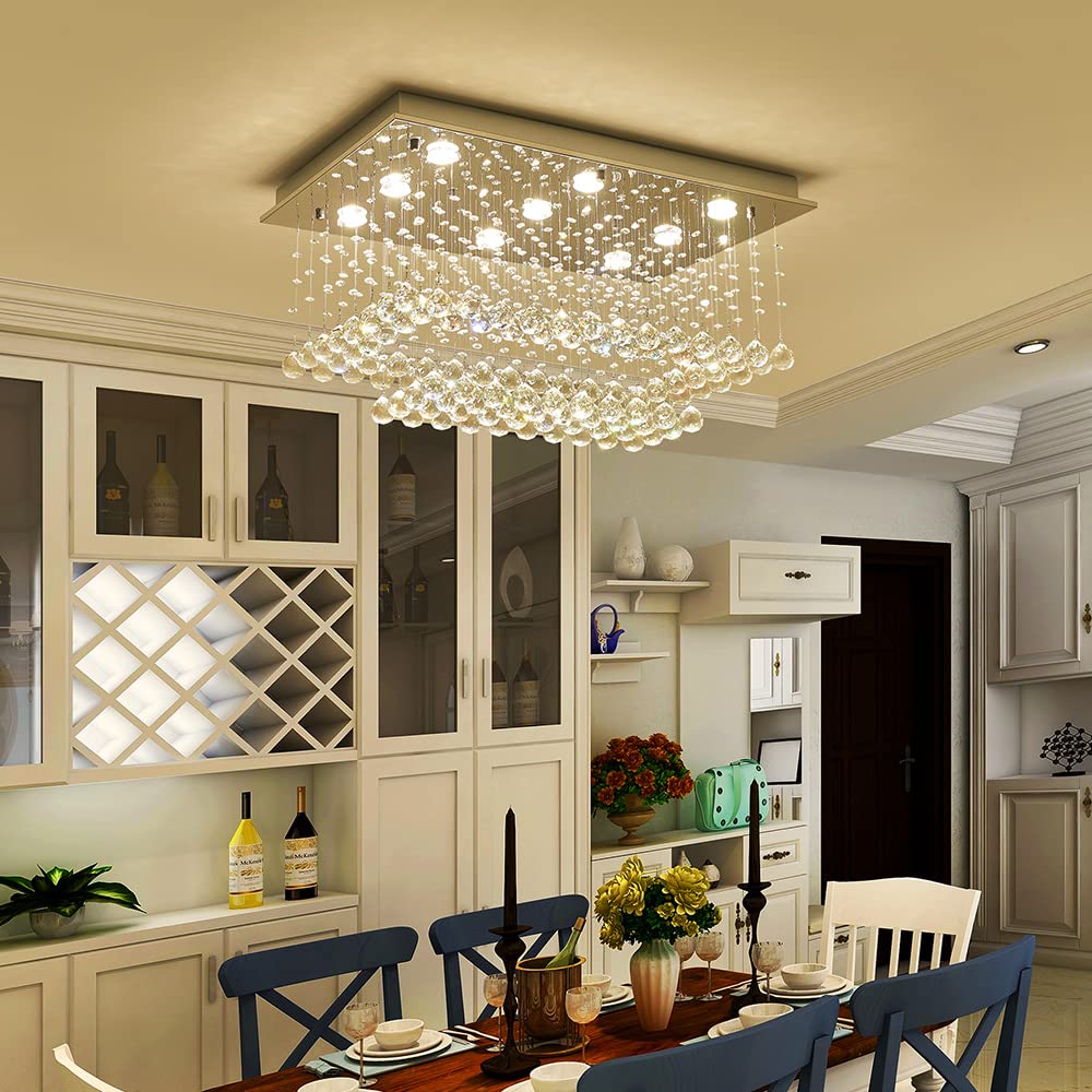 Saint Mossi K9 Crystal Chandelier - 9-Light 2-Tier Modern Flush Mount Ceiling Light Fixture for Bedroom, Dining Room & Living Room (32