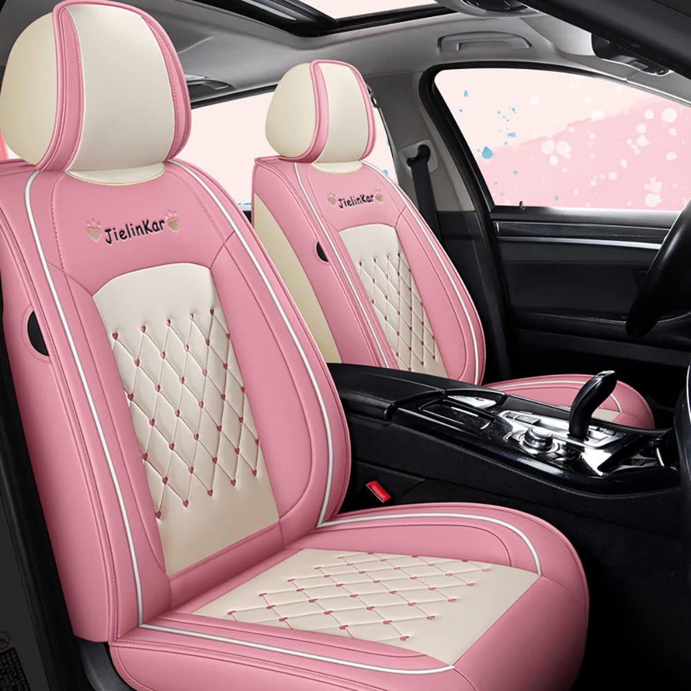 Universal Waterproof PU Leather Car Seat Covers Full Set - Fits Cars, SUVs & Pickup Trucks (Pink-Beige) | Premium Auto Interior Accessories for Comfort & Protection