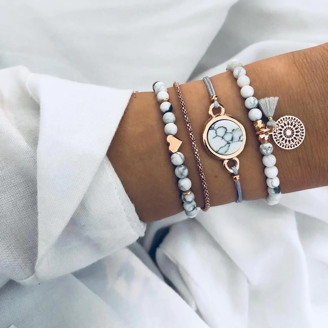 Turtle Heart Pearl Wave LOVE Crystal Marble Charm Bracelet for Women | Elegant Boho Jewelry Gift for Girlfriend, Wife, Mother | Perfect for Valentine's Day, Anniversary, Birthday, Wedding