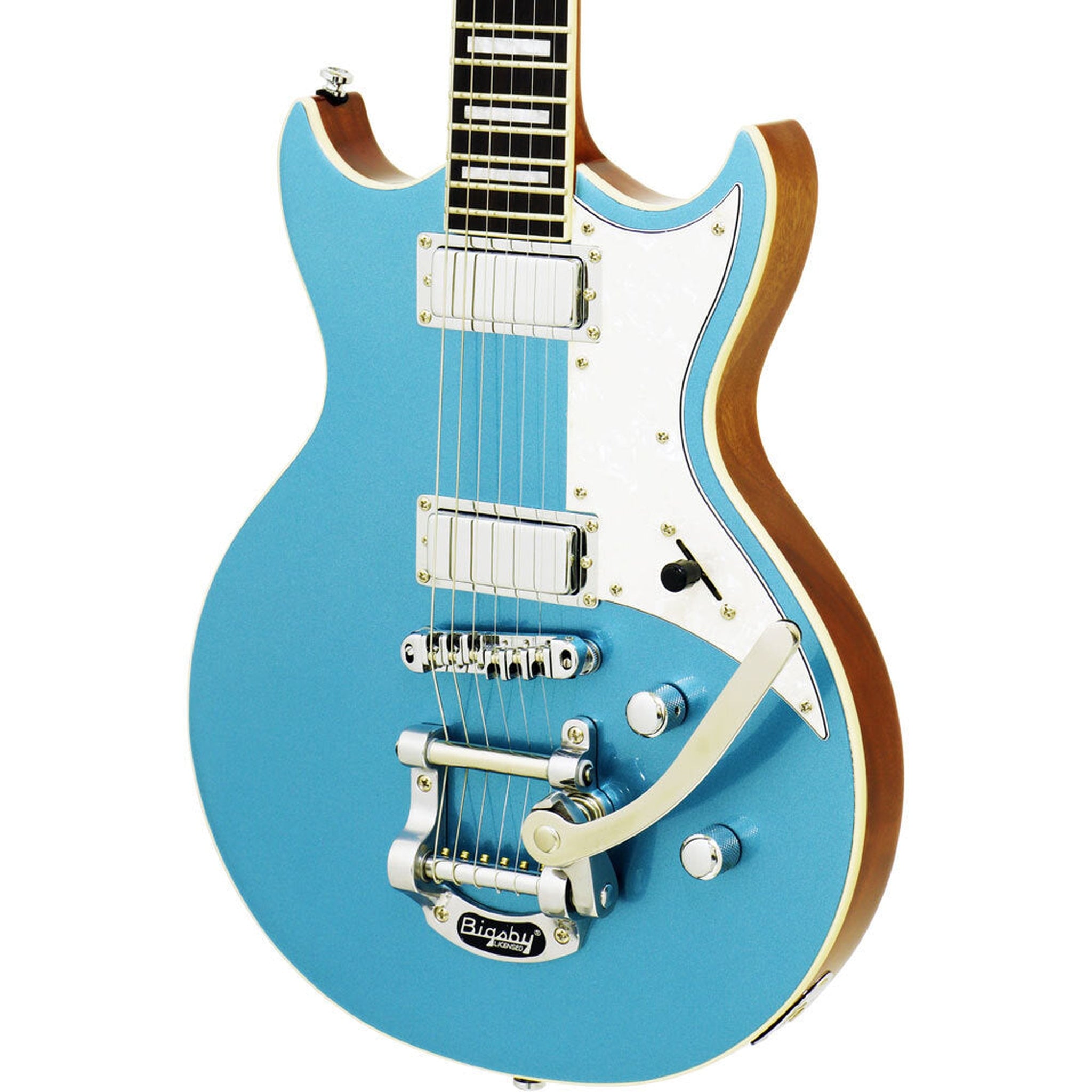 Aria Electric Semi Hollow Body Guitar with Bigsby Tremolo - Phantom Blue Finish | Ideal for Jazz, Blues & Rock Performances