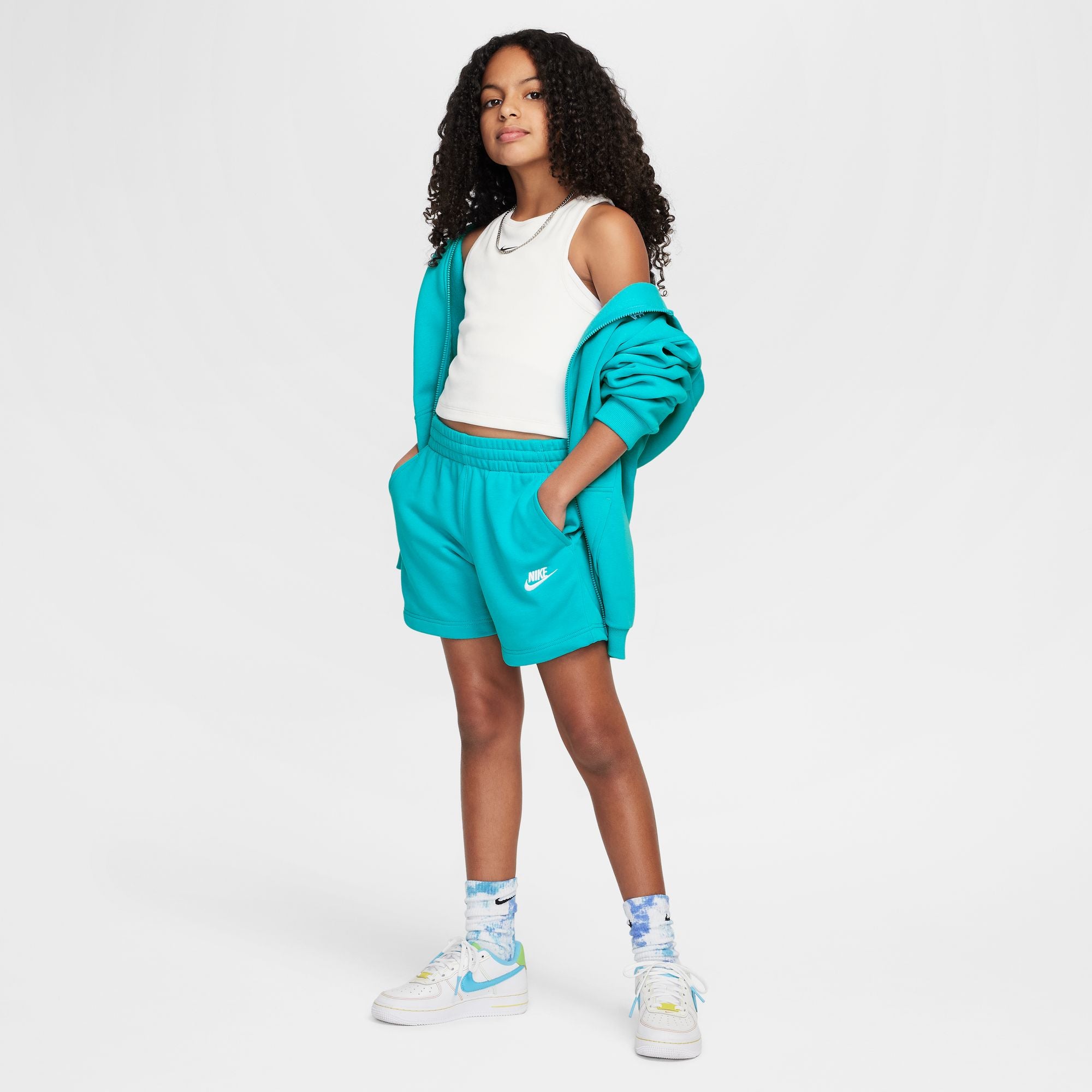 **Nike Youth 5 French Terry Shorts for Girls – Soft & Comfortable Athletic Shorts – Perfect for Running, Gym, and Casual Wear**