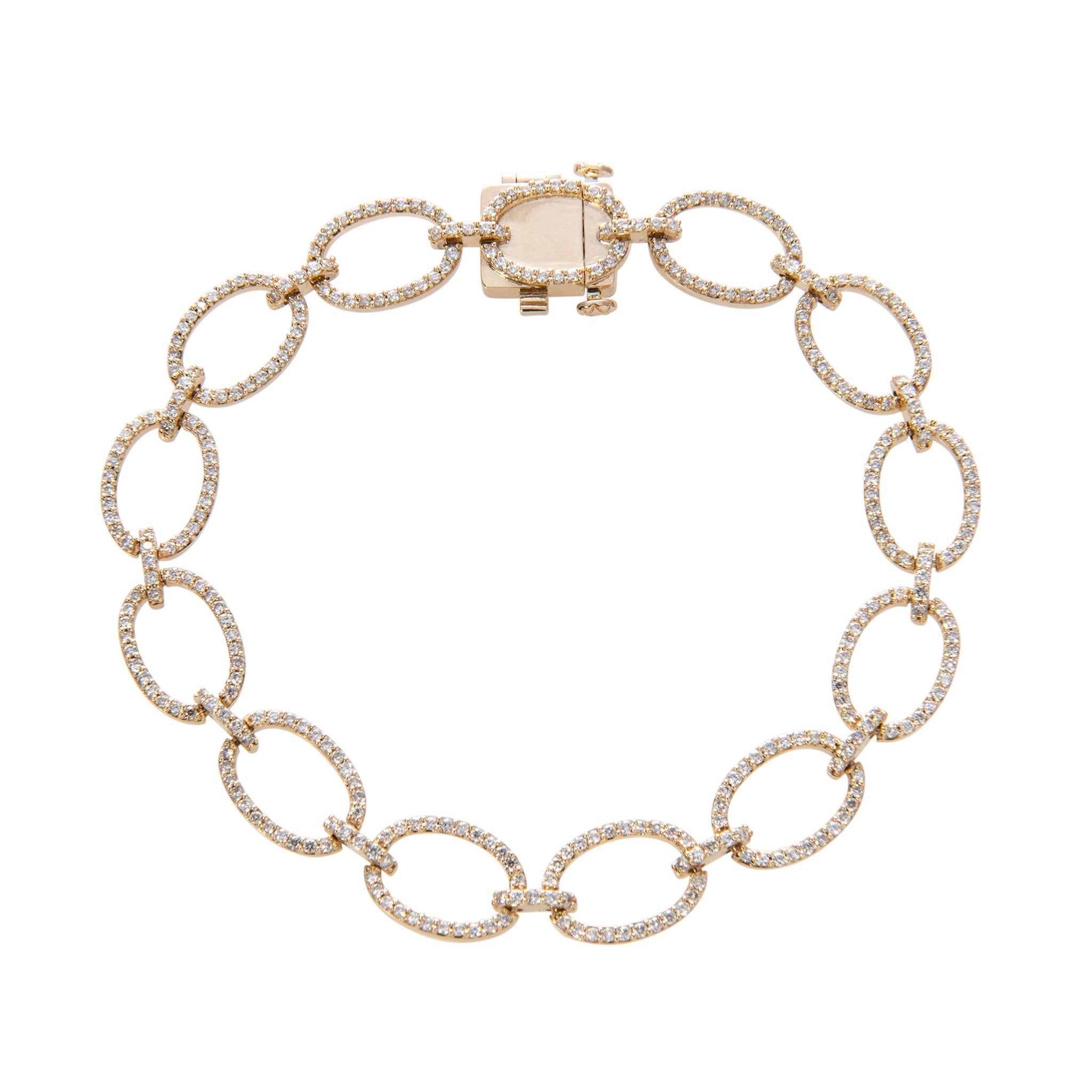 1.5ctw Diamond Pavé Oval Link 14K Yellow Gold Bracelet for Women - Elegant Tennis Bracelet for Wedding, Anniversary & Special Occasions