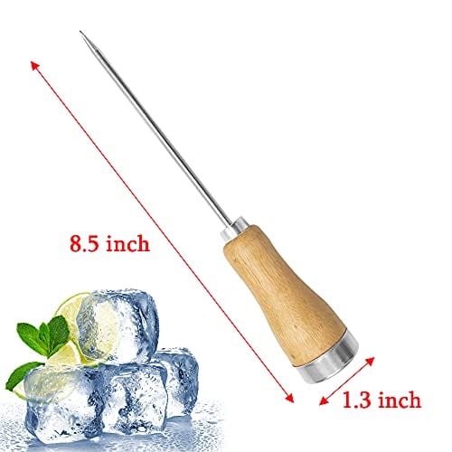 3 Pack 8.5 Inch Stainless Steel Ice Picks with Wooden Handle - Durable Ice Breaking Tools for Kitchen, Bar, Restaurant - Perfect for Cocktail Making, Ice Sculpting & Professional Use
