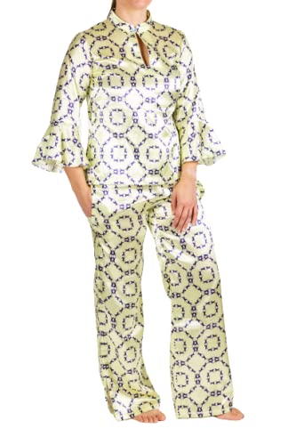 Forza Cavallo Women's Luxurious Horse Print Satin Pajama Set with Pockets - Soft Sleepwear & Loungewear in 4 Equestrian Patterns - Sustainable Comfort Pajamas for Horse Lovers (Size S, Classic Horse Design) | Perfect for Bedtime, Relaxing at Home, or Equestrian-Themed Gifts