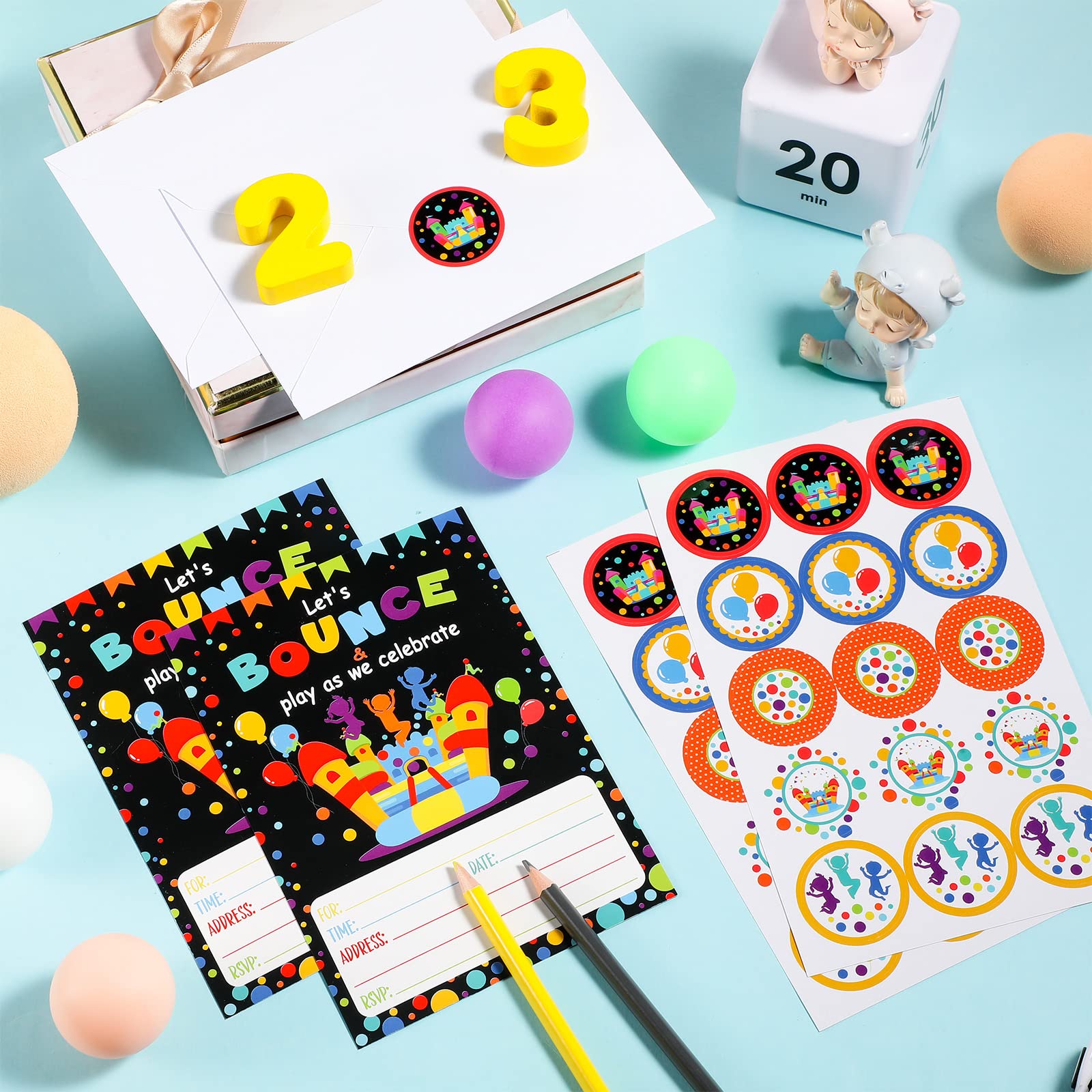 30 Pack Bounce House Birthday Party Invitations - Jumping Trampoline Themed Invite Cards with Envelopes & Stickers - Fun Kids Party Decorations for Boys & Girls - Perfect for Backyard Bounce Parties, School Events & Birthday Celebrations